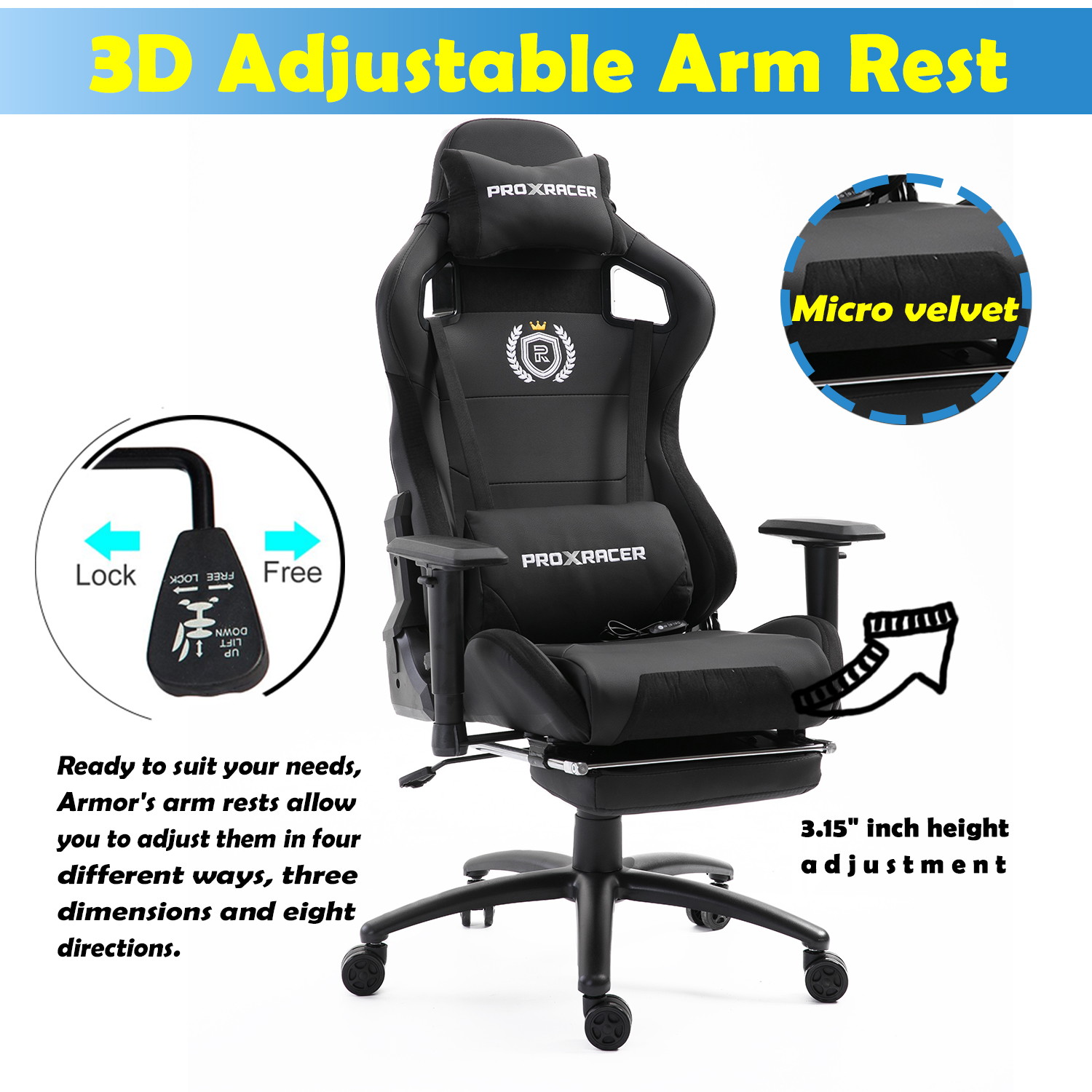 Walsport High-Back Racing Gaming Chair Office Chair Recliner Computer Chair Adjustable PU Leather Desk Chair with Massage Lumbar Support Footrest