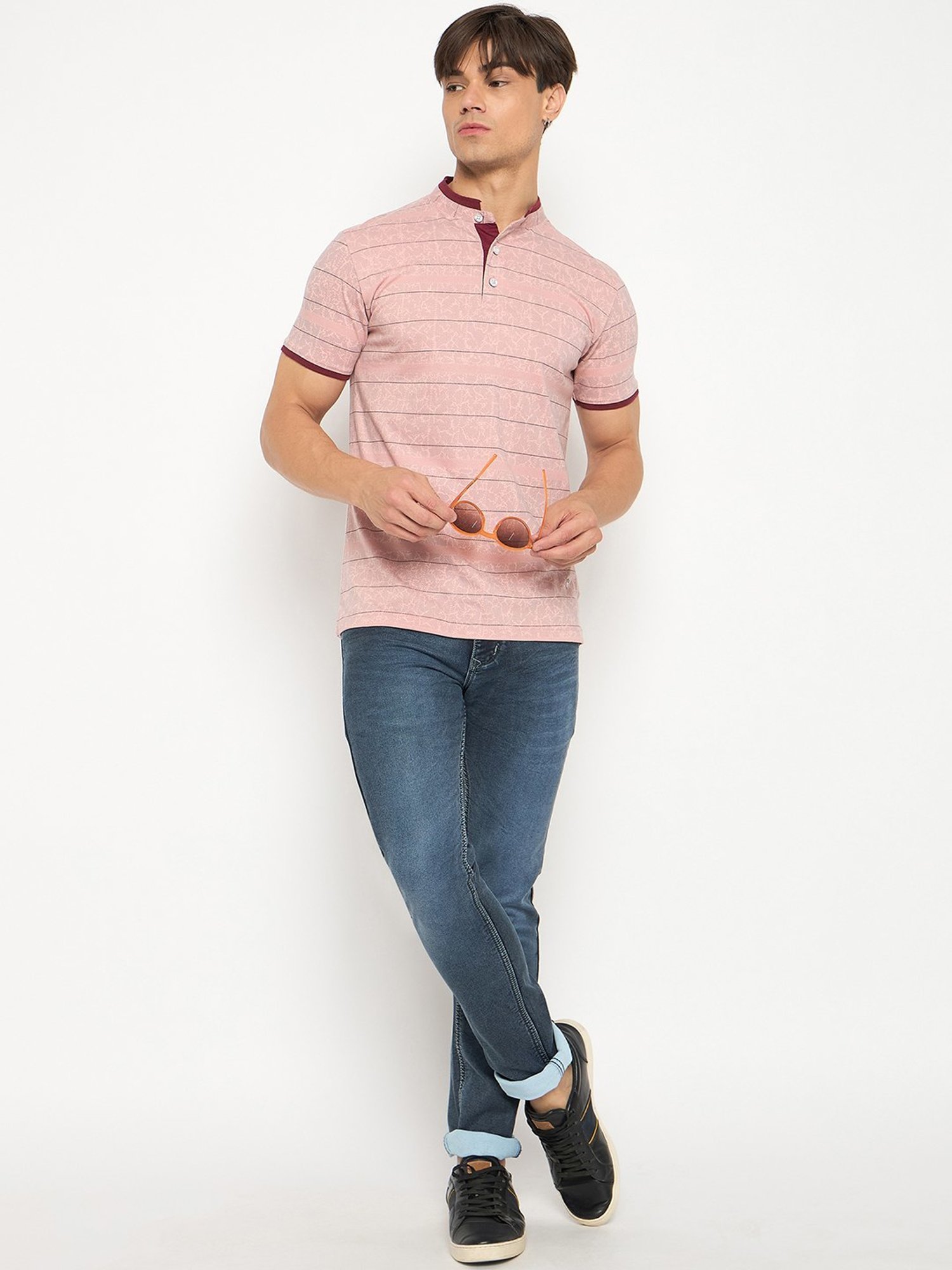 Duke Pink Slim Fit Striped T-Shirt