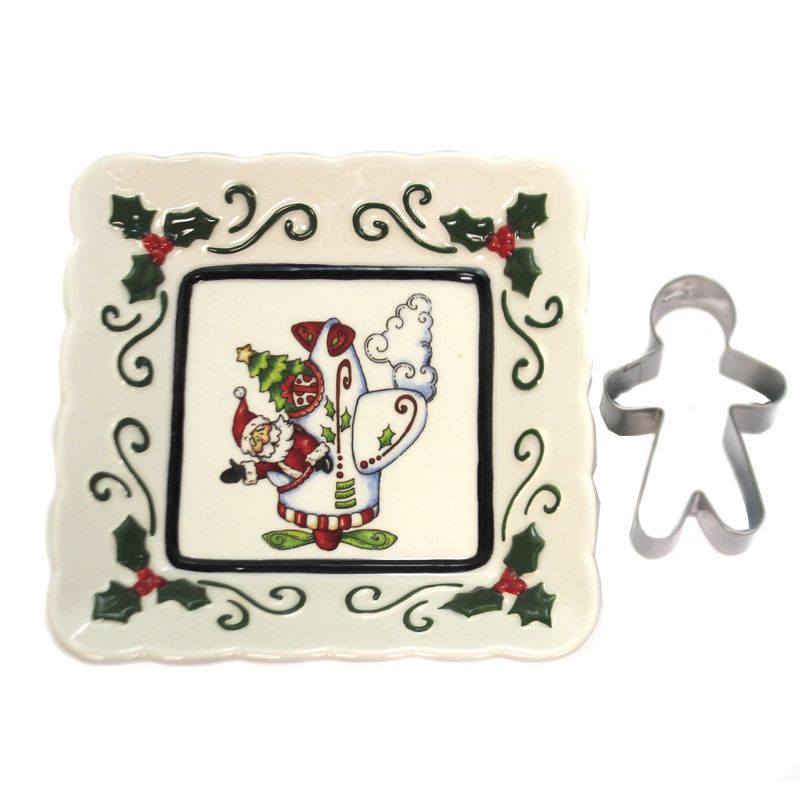 Tabletop 5.5" Santa In Plane Square Dish Ivy Candy Nut Cookie Cutter Cosmos Gifts Corp.  -  Serving Platters