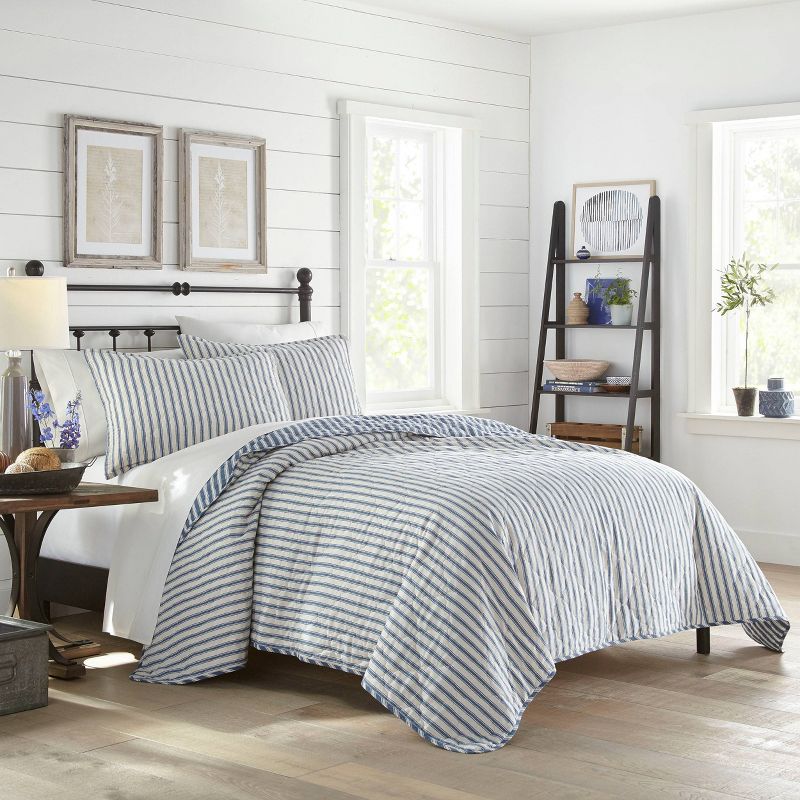 Twin Stone Cottage Willow Way Ticking Stripe Quilt Set - Navy