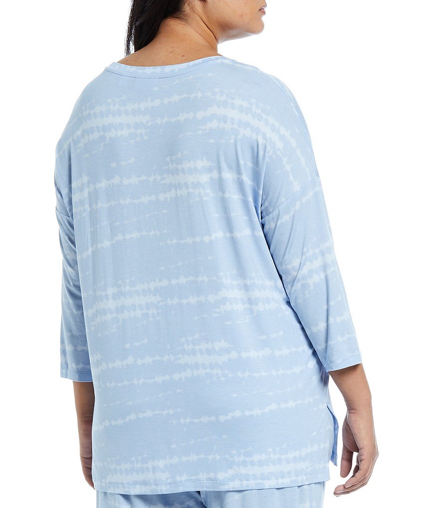 VAN WINKLE & CO. Plus Tie Dye Print Round Neck 3/4 Sleeve Jersey Knit Sleep Top