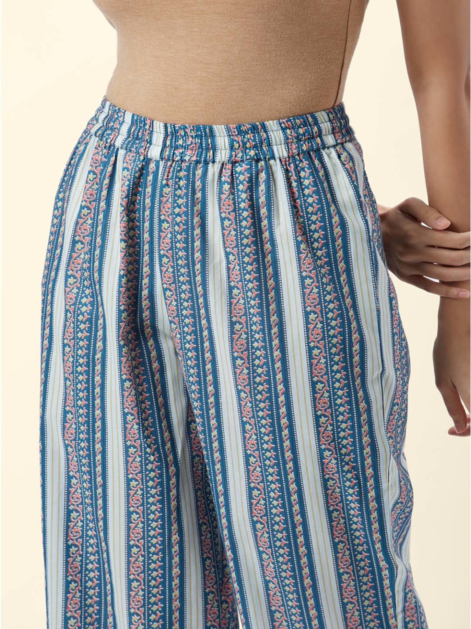 Rangmanch by Pantaloons Blue Cotton Floral Print Kurta Palazzo Set