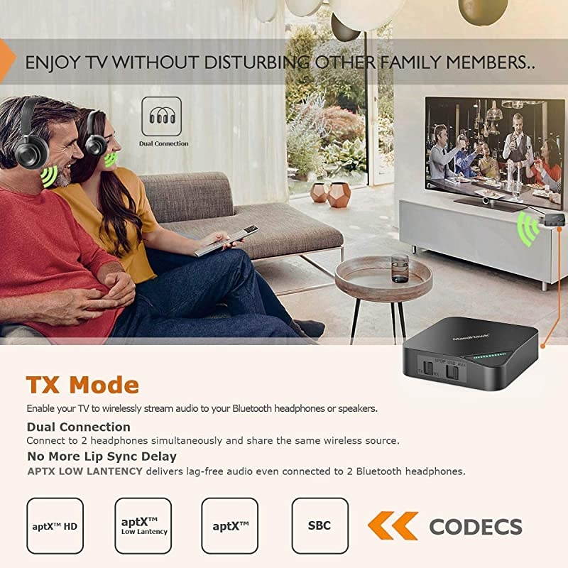 3in1 Bluetooth 50 Transmitter ReceiveraptX HD aptX Low Latency Dual Link Wireless Audio Adapter 35mm AUXRCAOptical Jack for TV Stereo System  X5