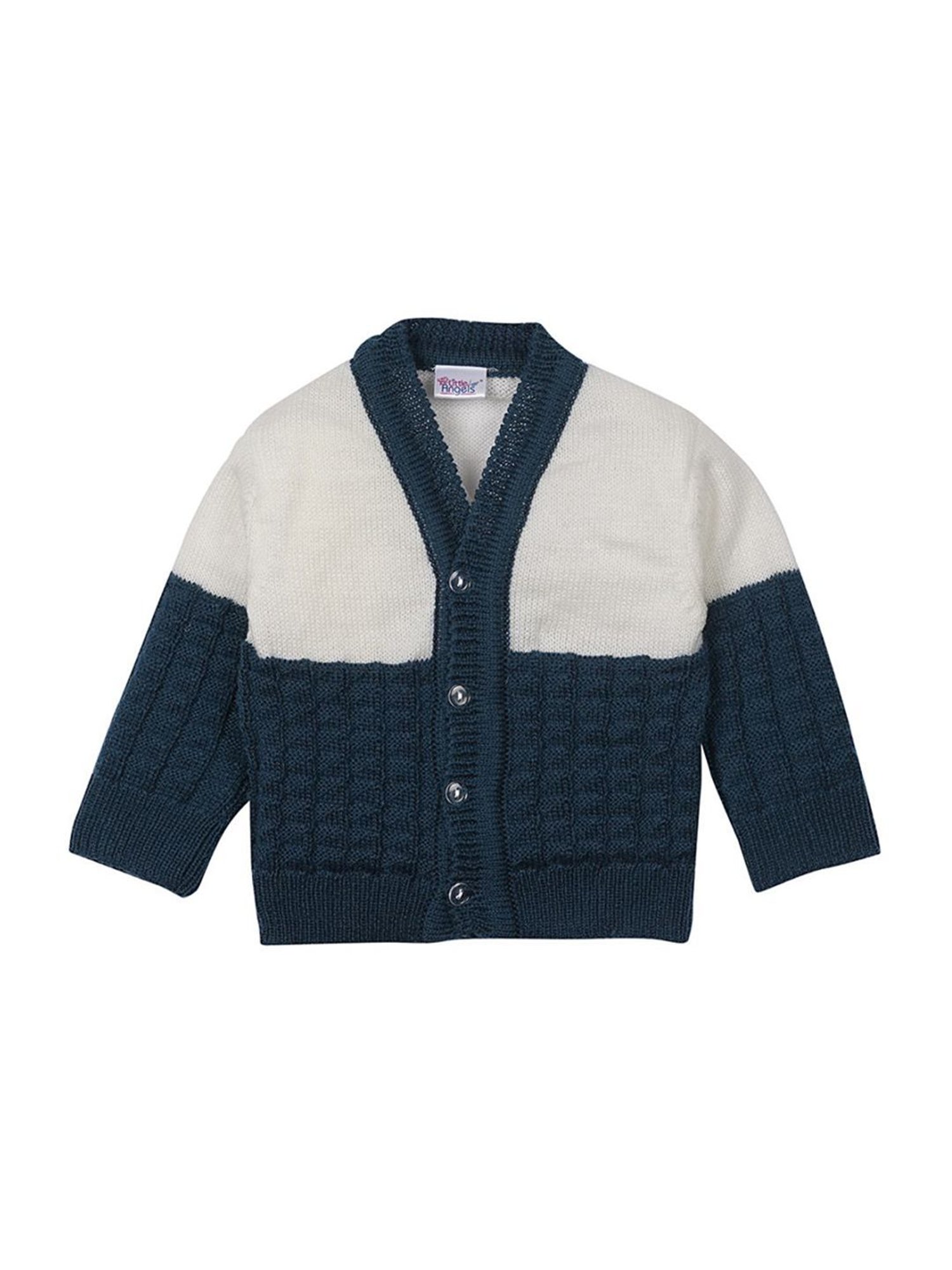 Little Angels Kids Navy & White Textured Pattern Full Sleeves Sweater Set
