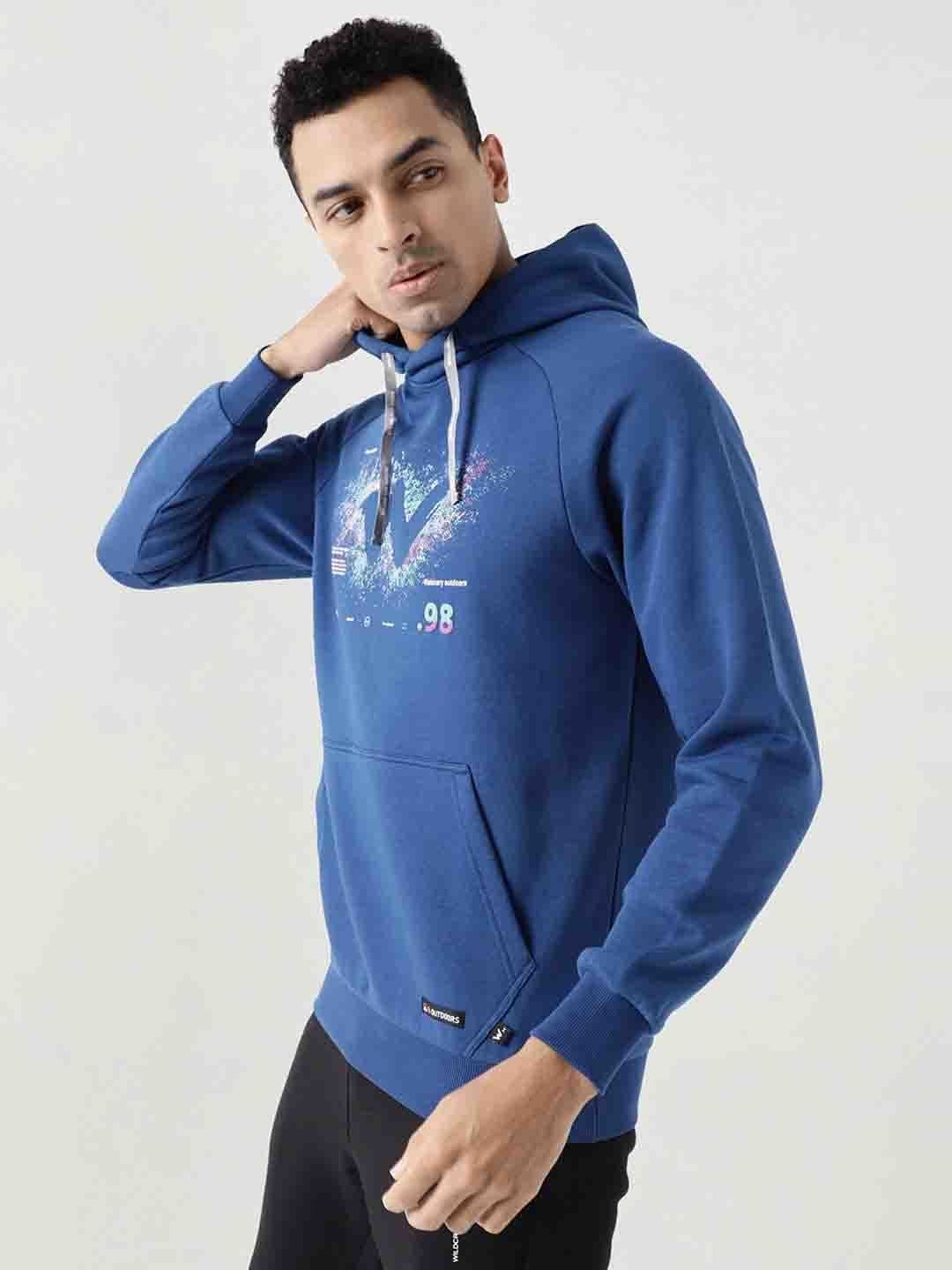 Wildcraft Blue Regular Fit Printed Hooded Sweatshirt