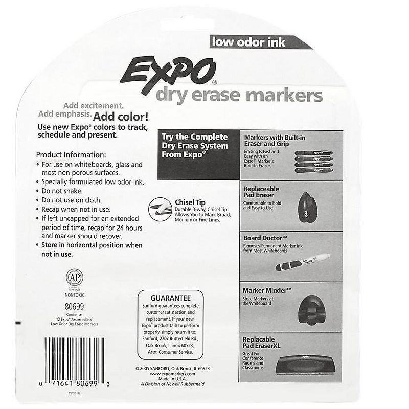 Expo Dry-erase Markers Chisel Point Nontoxic 12/ST Assorted 80699