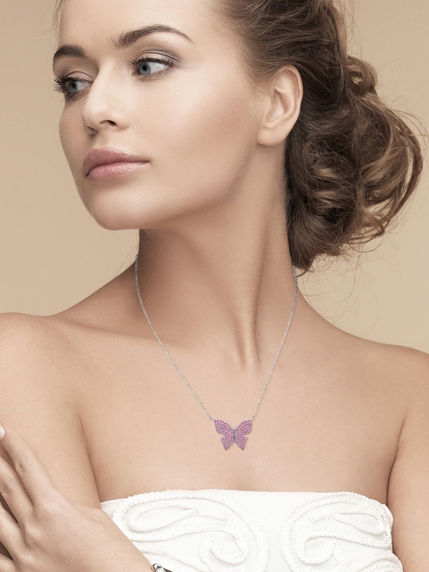 Silberry 92.5 Sterling Silver Pink Flutter Necklace