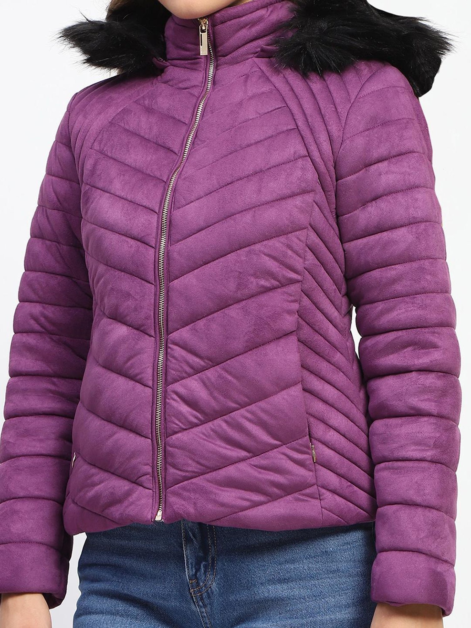MADAME Purple Regular Fit Puffer Jacket