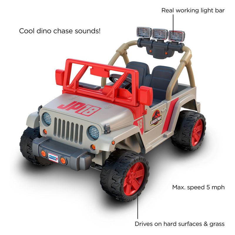 Power Wheels 12V Jurassic Park Jeep Wrangler Powered Ride-On - Cream/Red