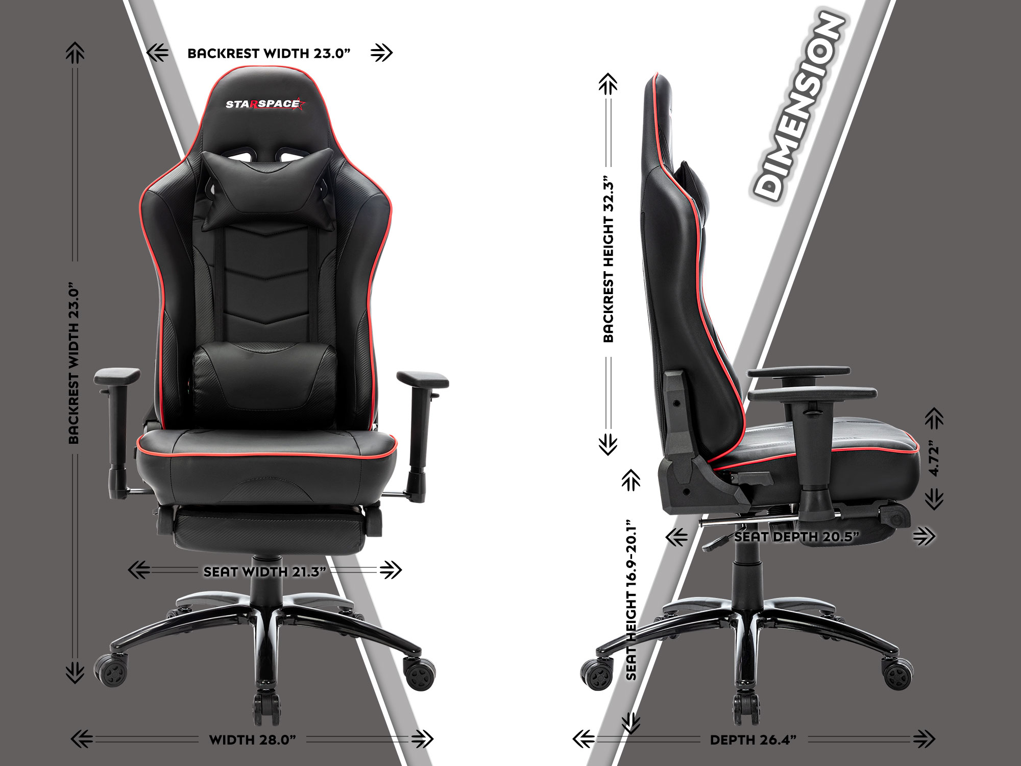 STARSPACE Ergonomic Adjustable Gaming Chair with Massage and Footrest Lumbar Support Racing Desk Chair Office Chair