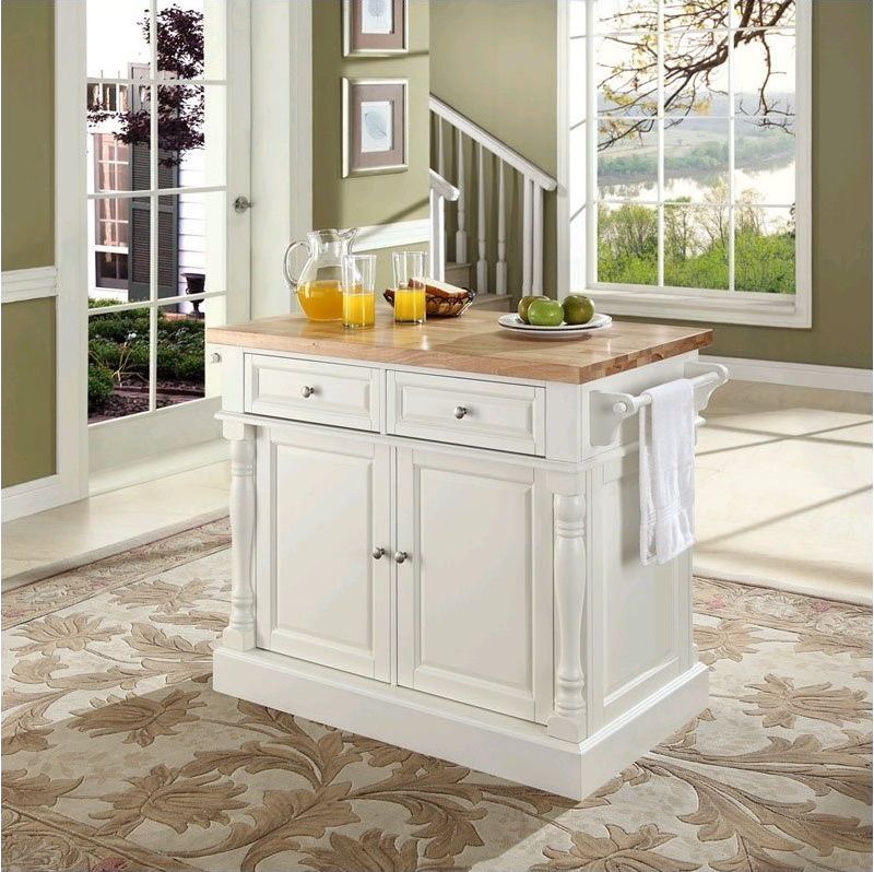 Wood Kitchen Island Butcher Block in White - Pemberly Row
