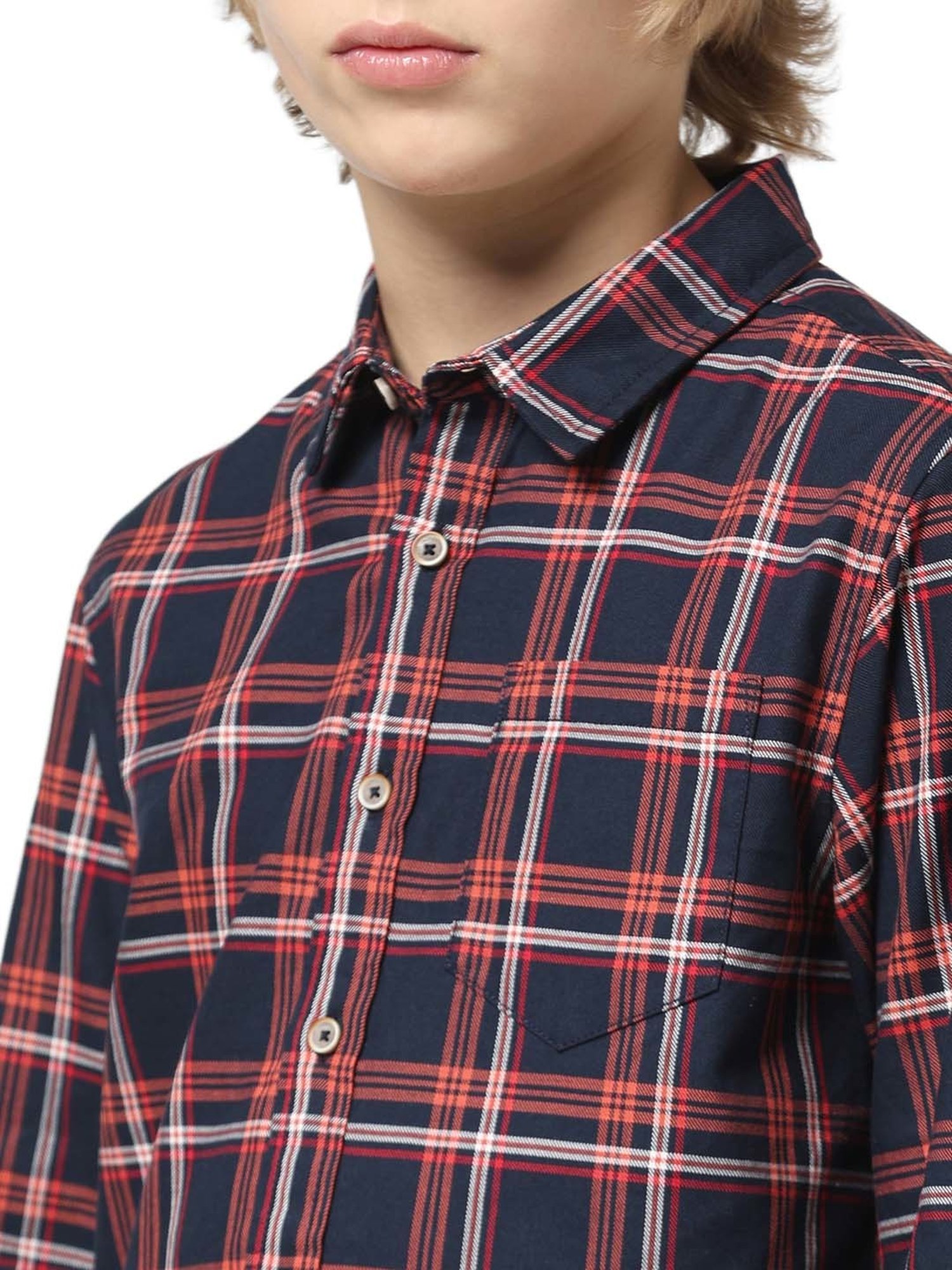 Jack & Jones Junior Rio Red Cotton Chequered Full Sleeves Shirt