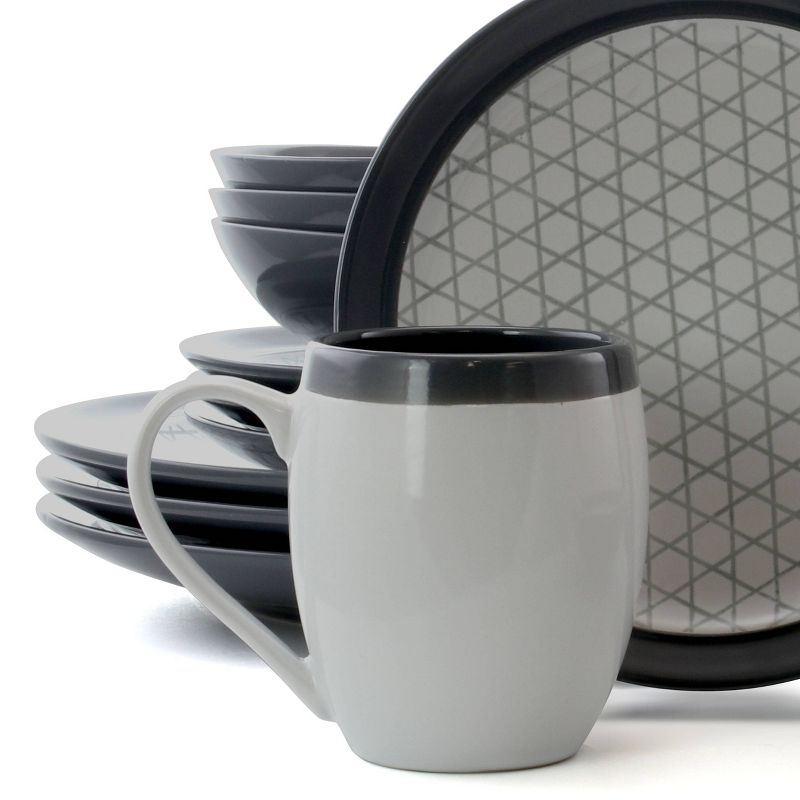16pc Stoneware Pin Stripe Dinnerware Set Black/Gray - Elama