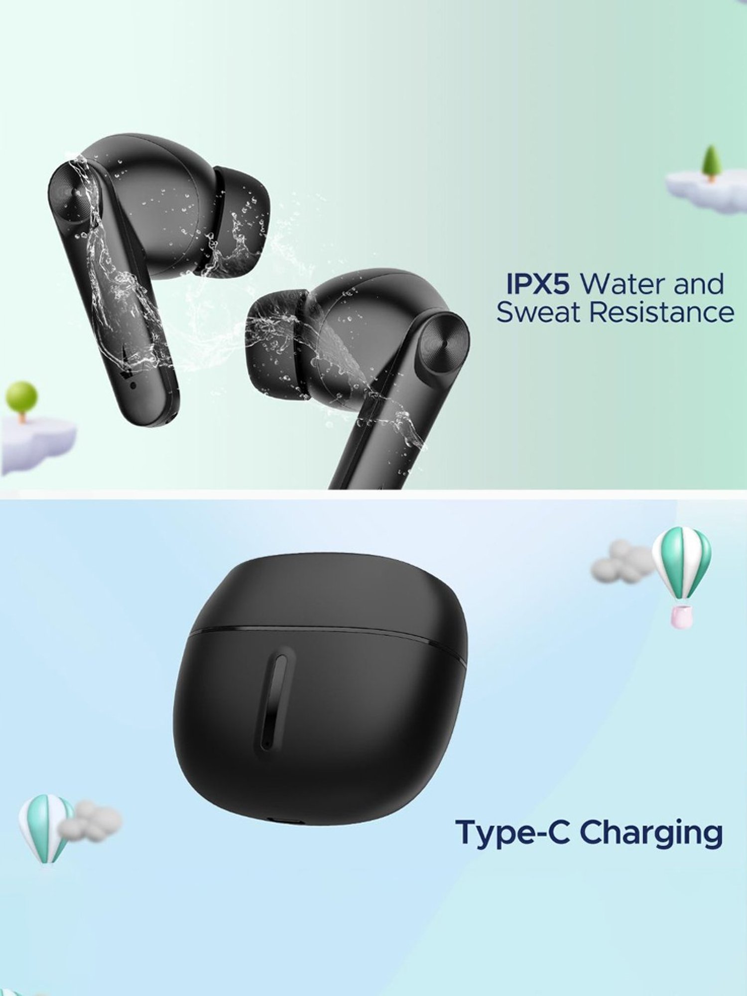 Boat Airdopes Max TWS In Ear BT Earbuds with 100H Playtime & ENX Tech (Carbon Black, True Wireless))