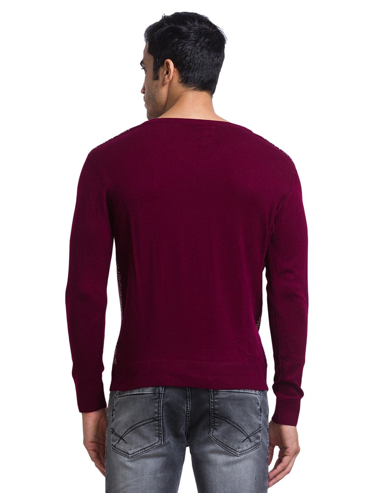 Parx Maroon Regular Fit Self Design Sweater