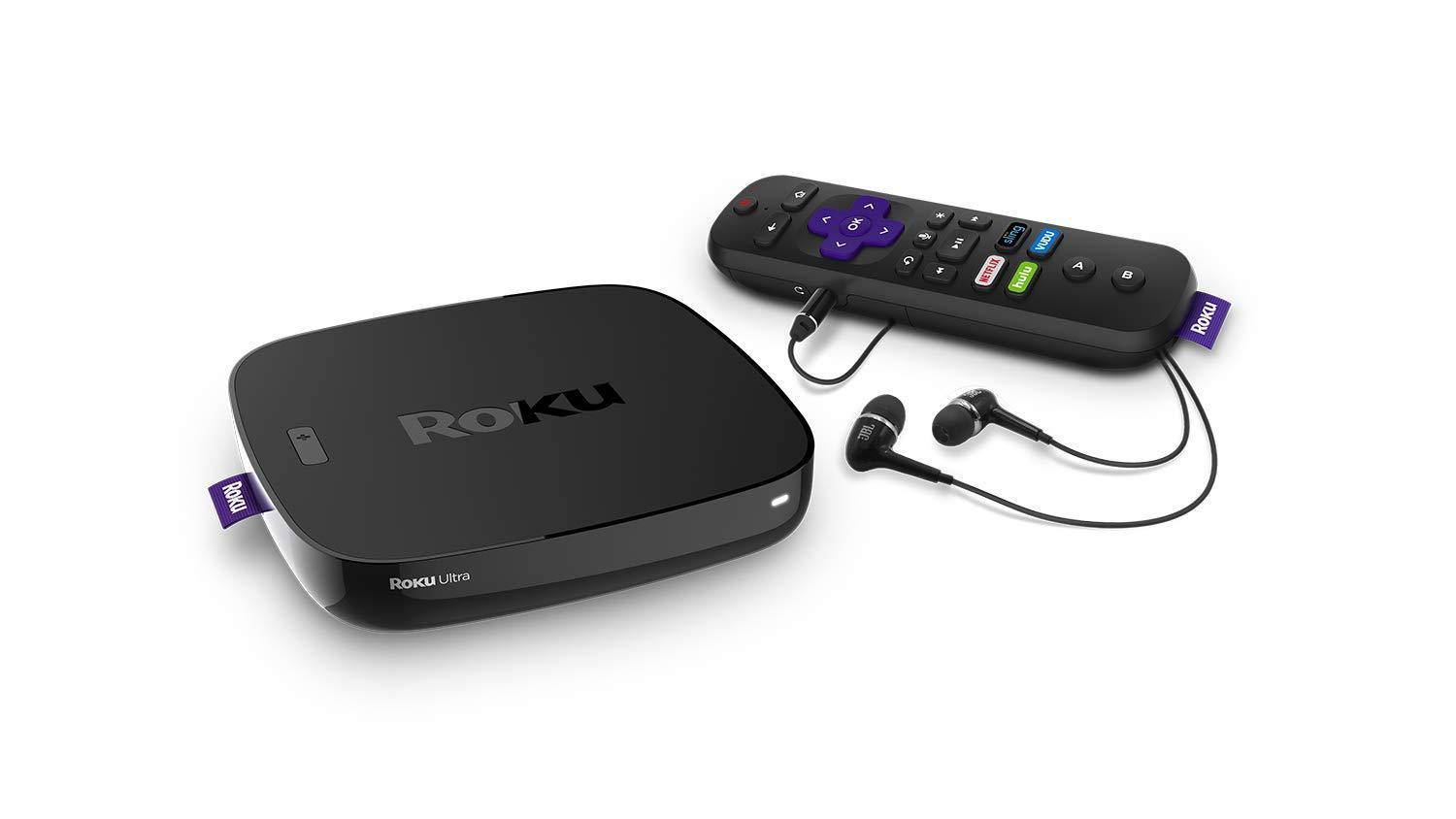 Roku Ultra HD/4K/HDR Streaming Media Player - Voice Remote, Remote Finder, Ethernet, MicroSD, USB, and Premium JBL Headphones