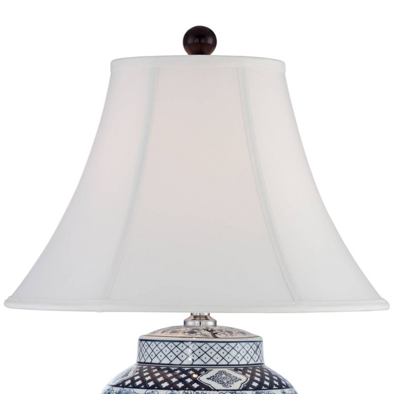 Barnes and Ivy Traditional Table Lamp Porcelain Blue and White Bird and Branch Jar White Bell Shade for Living Room Family Bedroom