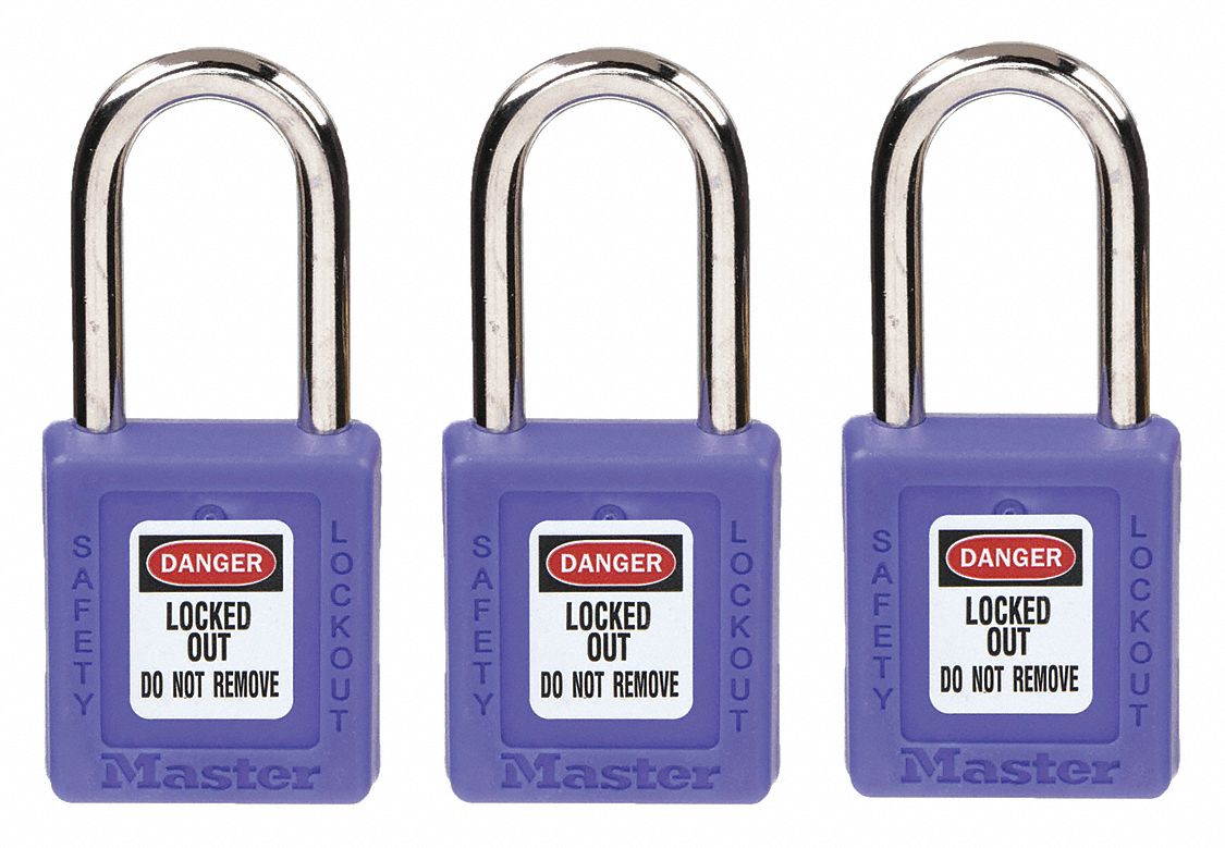 MASTER LOCK 410KAS3BLU Lockout Padlock,KA,Blue,1-3/4"H,PK3