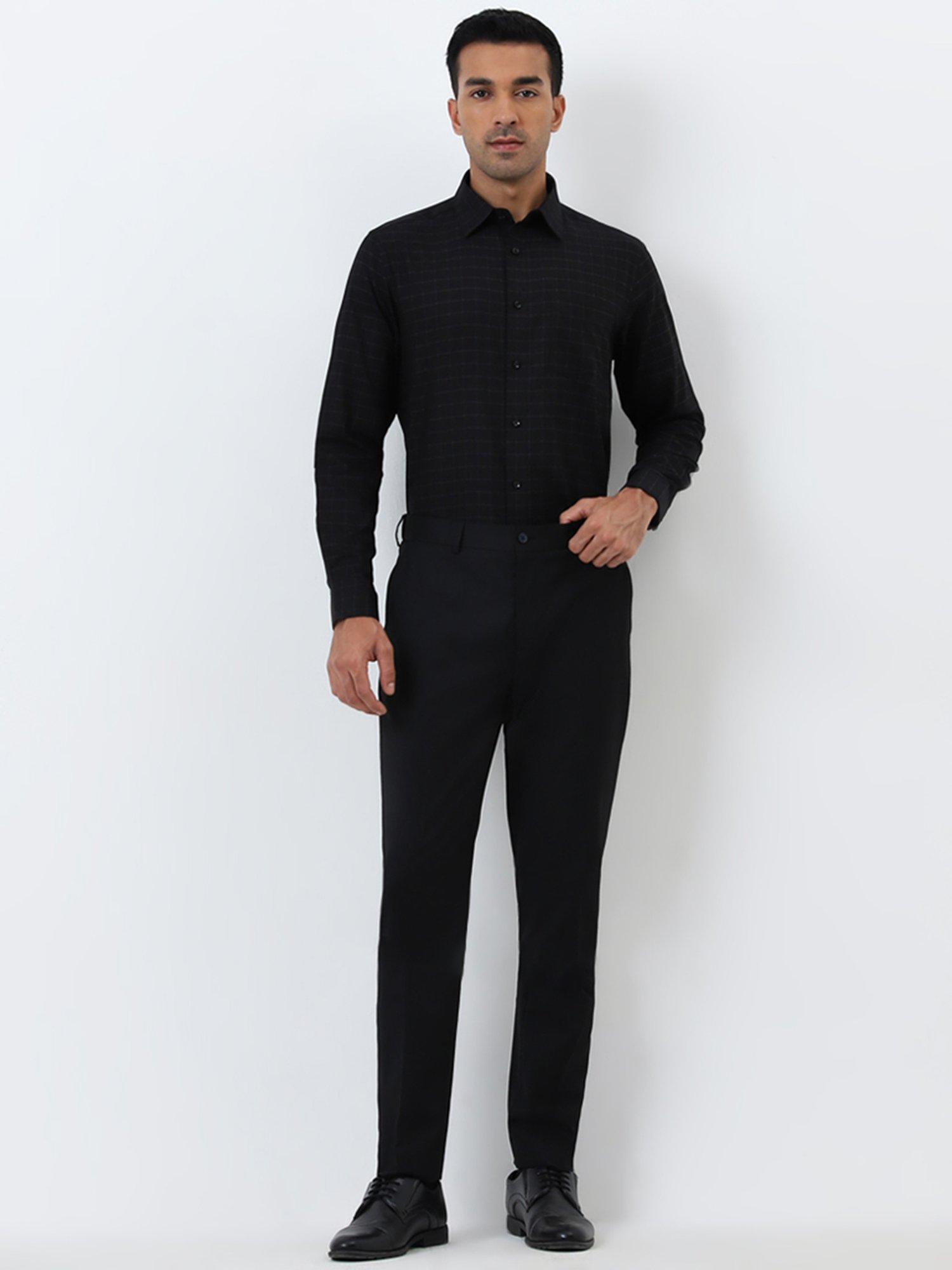 WES Formals by Westside Black Checkered Slim-Fit Cotton Shirt