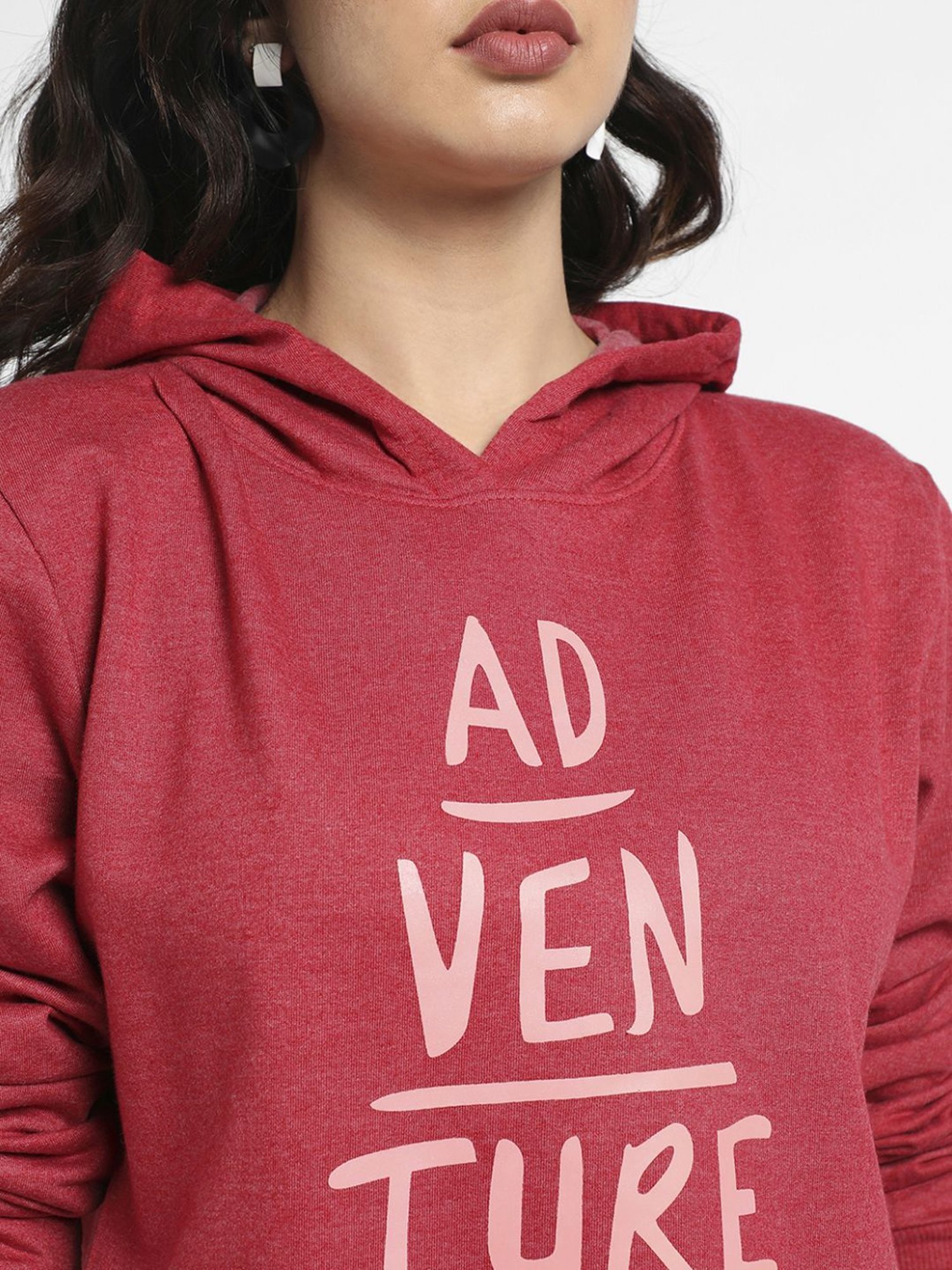 Campus Sutra Red Cotton Printed Sweatshirt