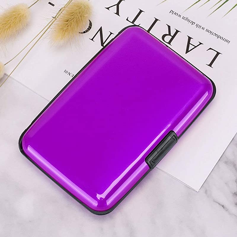 RFID Blocking Credit Card Protector Aluminum ID Case Hard Shell Business Card Holders Metal Wallet for Men or Women (Aluminum, Purple)