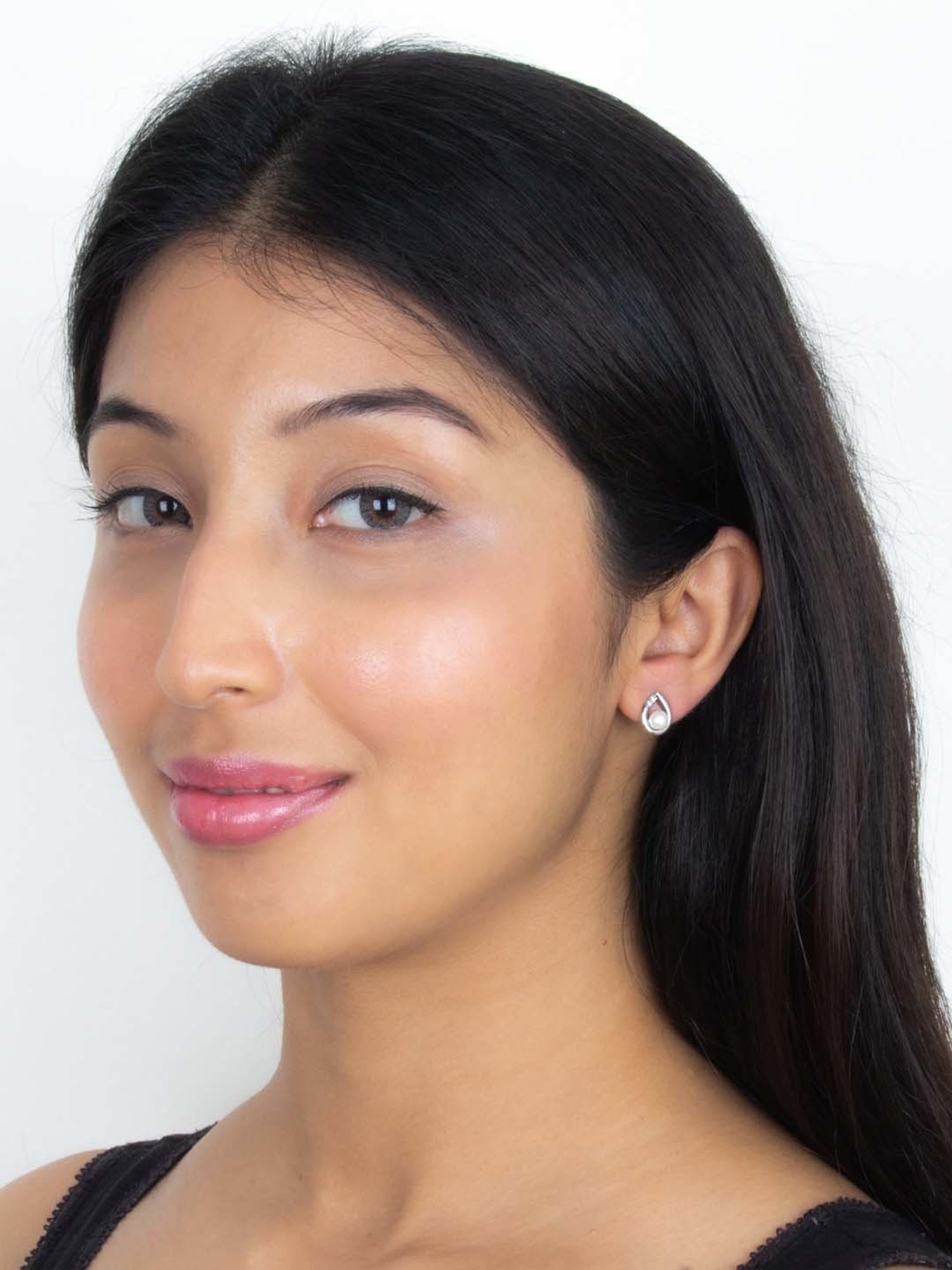 Ornate Jewels 92.5 Sterling Silver Pearl Earrings with Silver Frame for Women