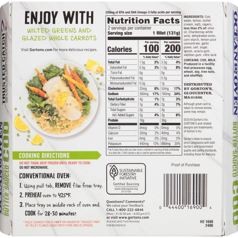 Gorton's Ocean to Oven Caper & Lemon Butter Sauced Cod - Frozen - 8.3oz