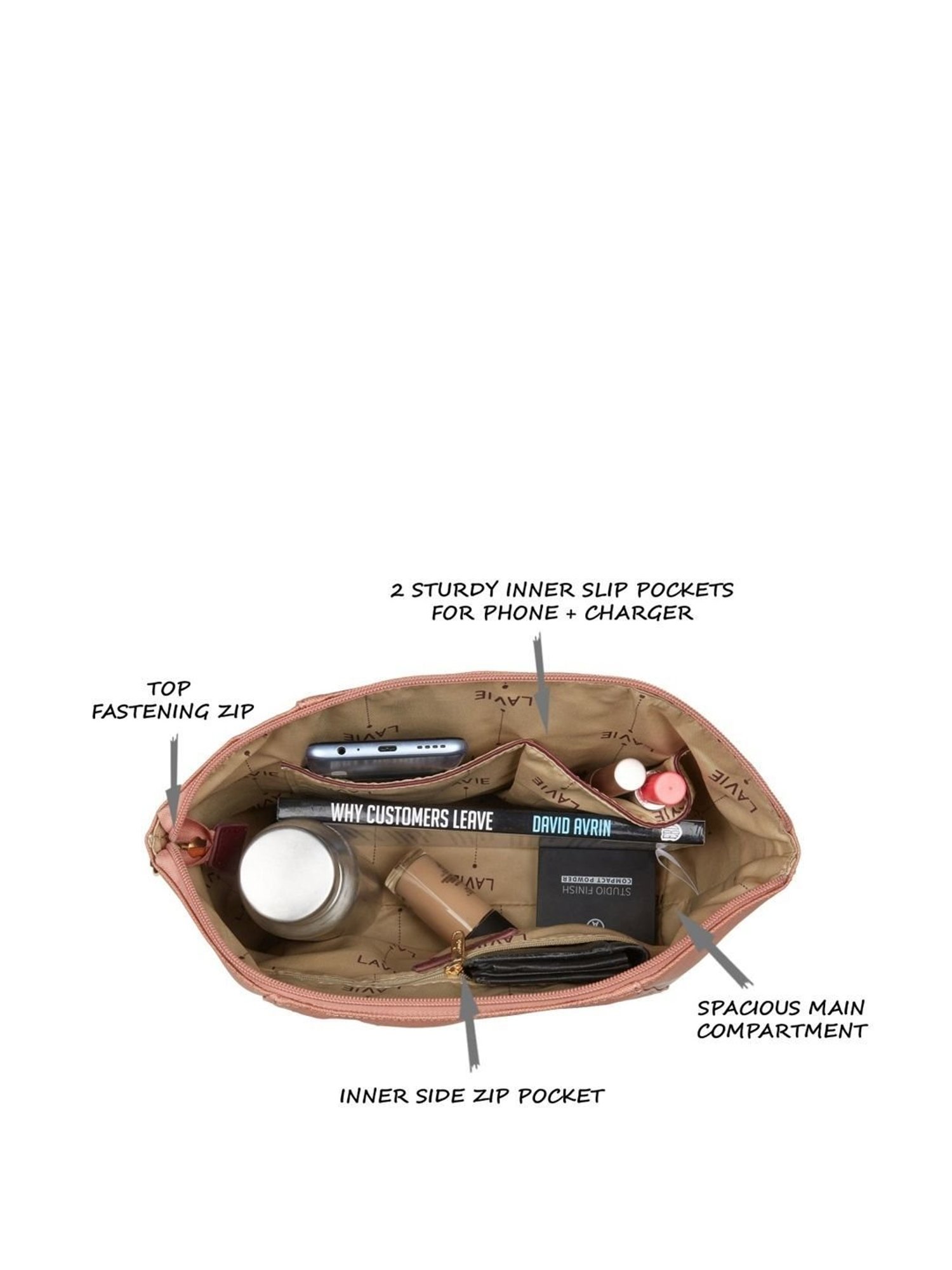 Lavie Peach Textured Medium Handbag