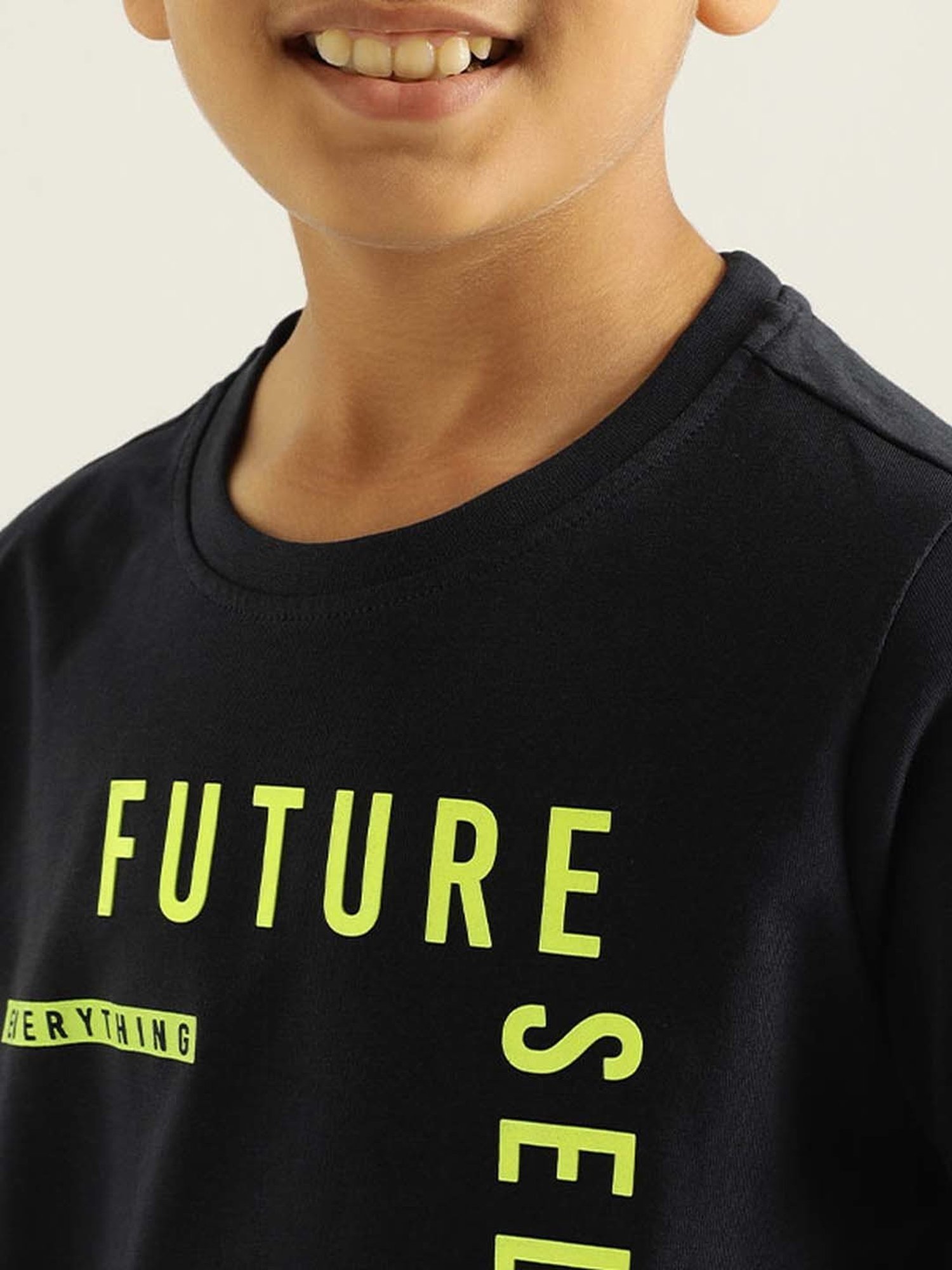 Indian Terrain Kids Navy Cotton Printed T-Shirt