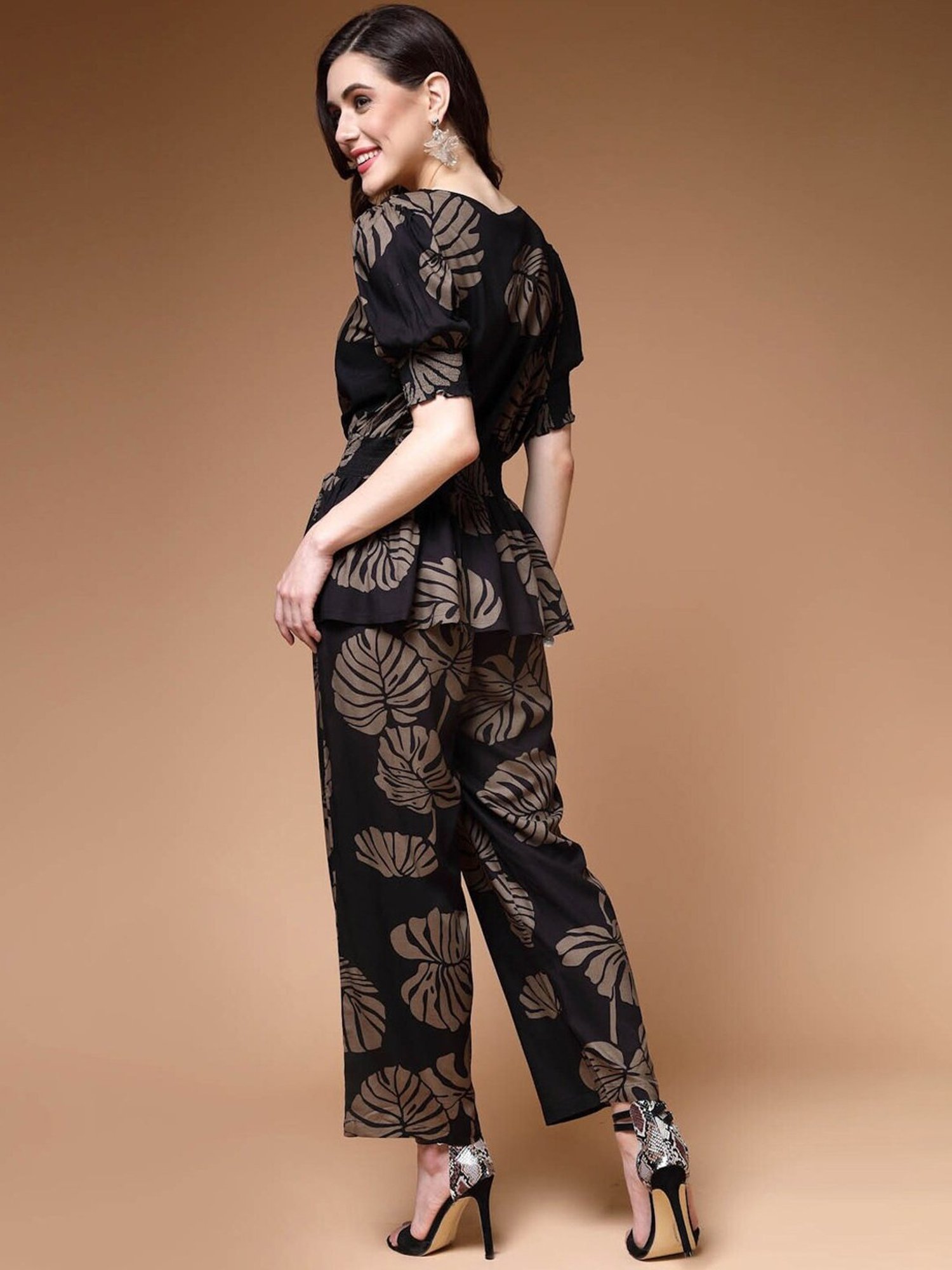 Melon by PlusS Black Floral Print Top Pant Set