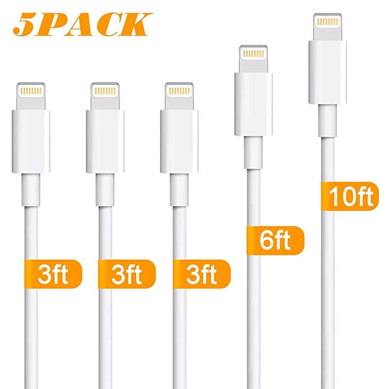 iPhone Charger, 5 Pack 3ft/3ft/3ft/6ft/10ft Lightning Cable iPhone Charging Syncing Cord Charger Cable Compatible iPhone X 8 8Plus 7 7Plus 6s 6sPlus 6 6Plus SE 5 5s 5c more