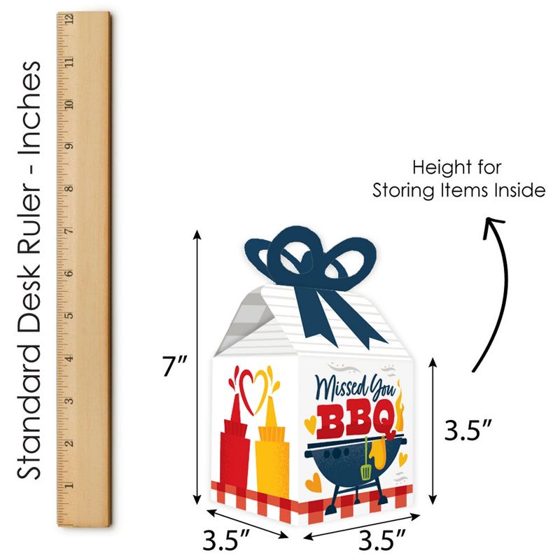 Big Dot of Happiness Missed You BBQ - Square Favor Gift Boxes - Backyard Summer Picnic Party Bow Boxes - Set of 12
