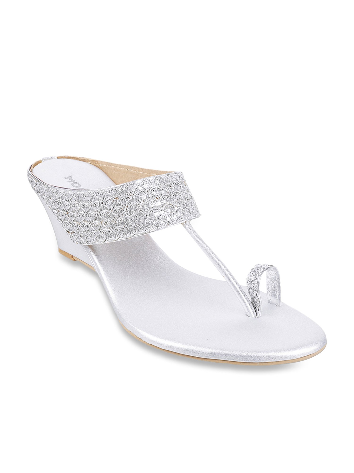 Mochi Women's Silver Toe Ring Wedges
