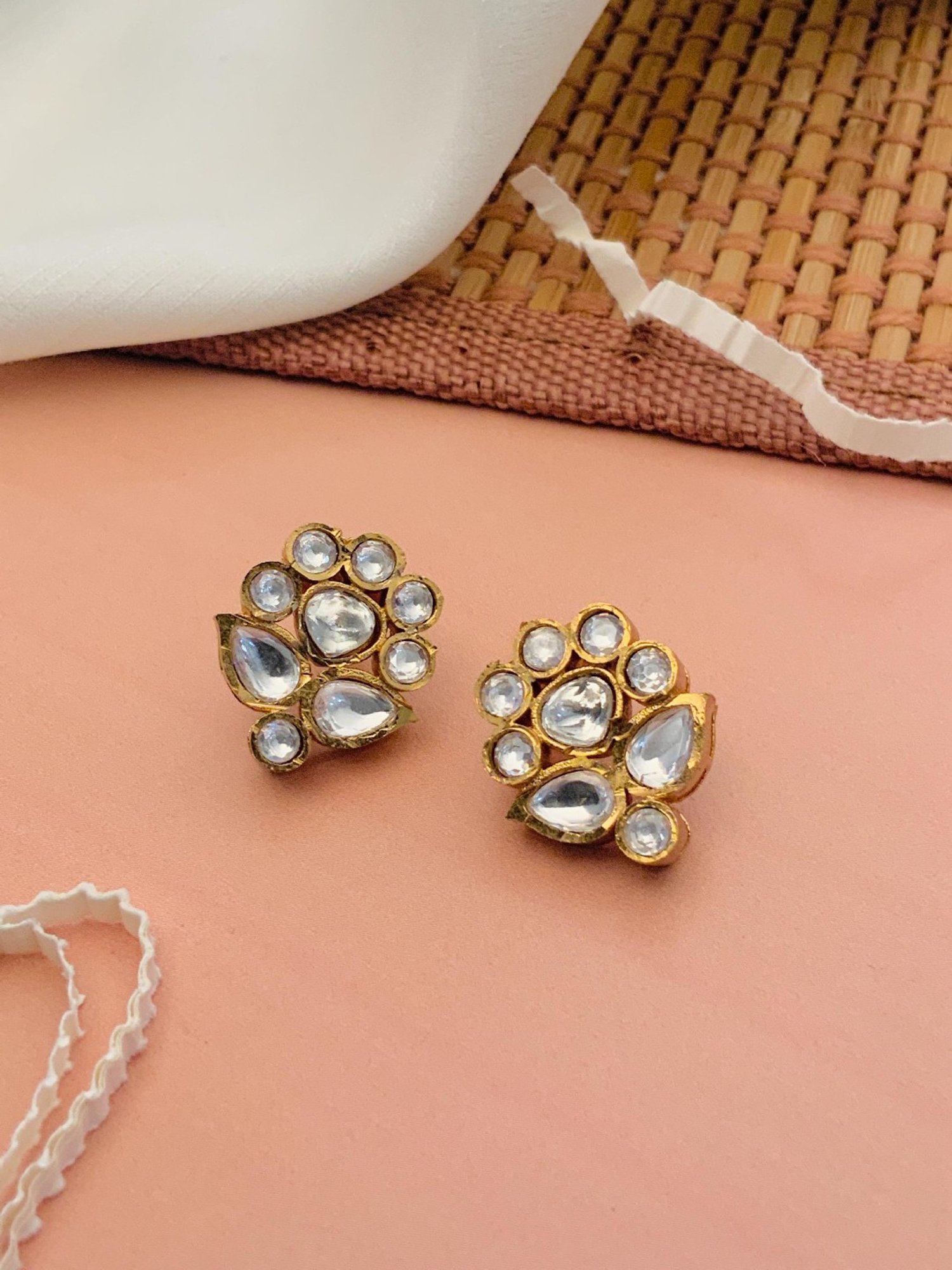 Abdesigns Stunnig Gold-Plated Polki Stud Earrings