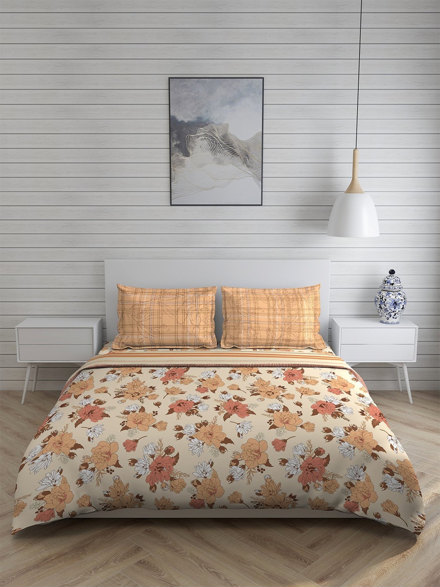 Layers Roma Floral Orange 120 TC Cotton Double Bedding Set