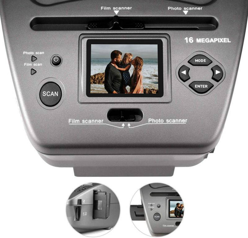 All-in-One High Resolution 16MP Film Scanner, with 2.4" LCD Screen Converts 35mm/135slides&Negatives Film Scanner Photo, Name Card, Slides and Negatives for Saving Films to Digital Files