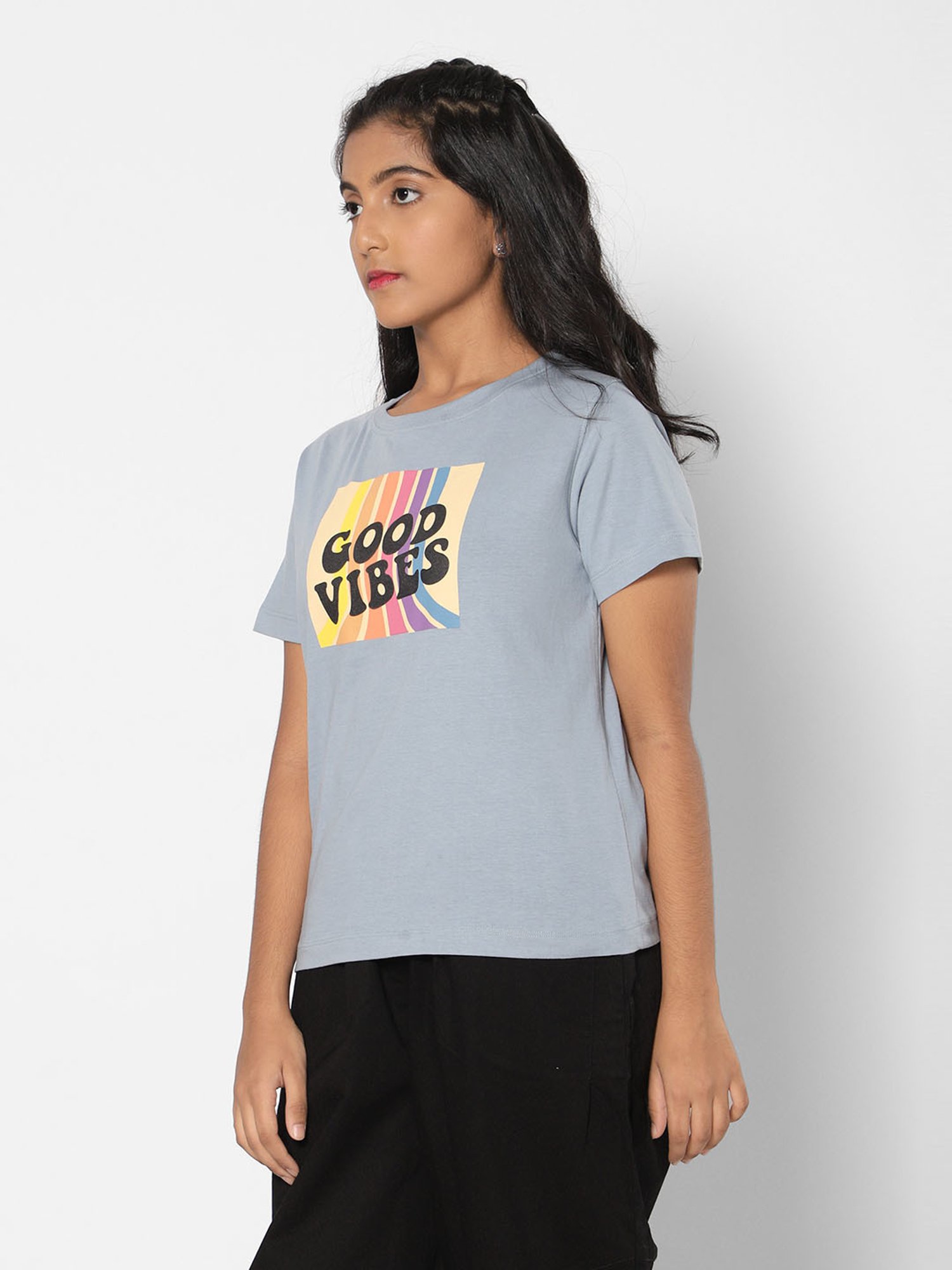 TeenTrums Girls Grey Printed T-Shirt