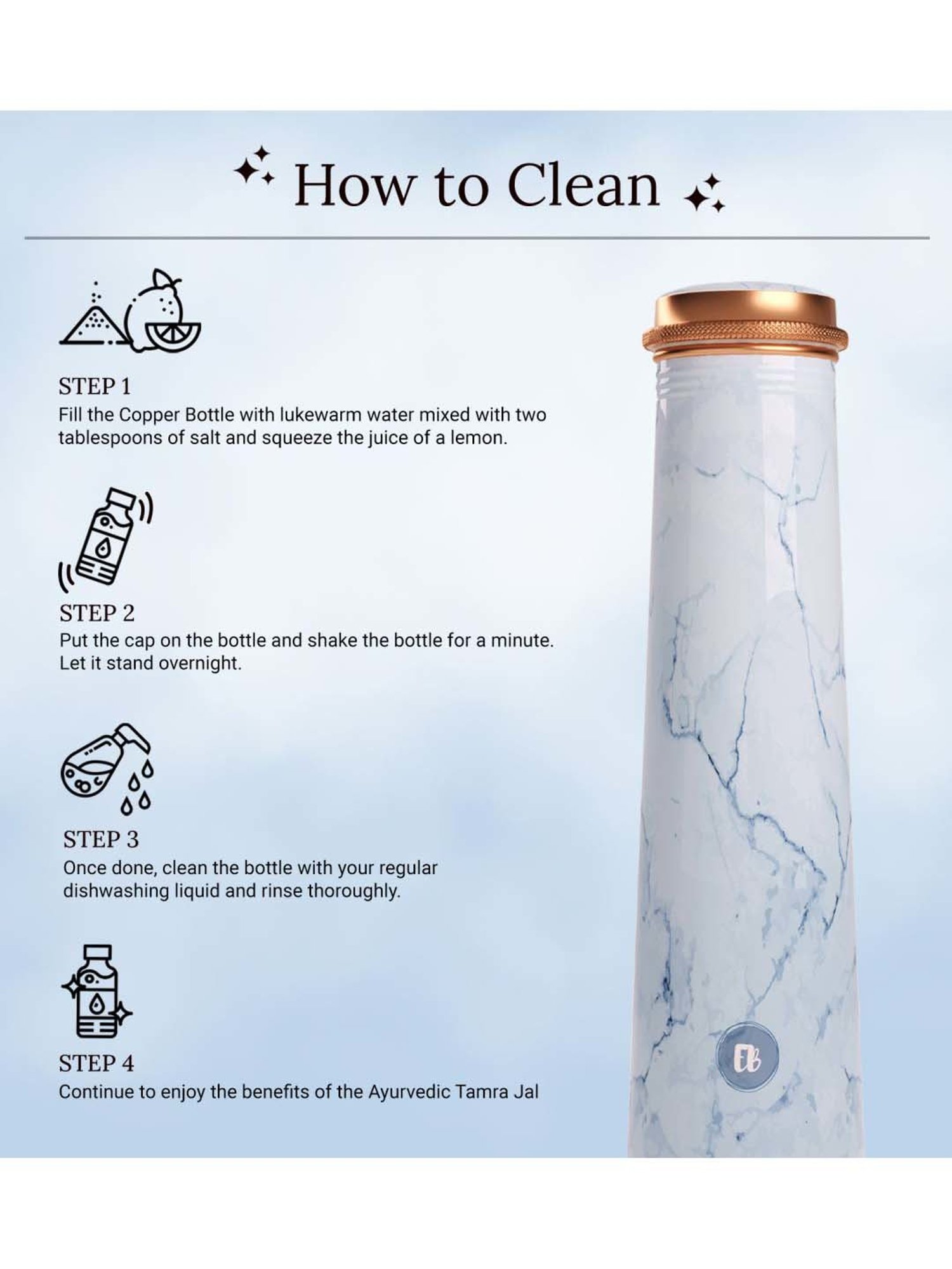 Everything Beautiful Blue Copper Water Bottle - Slim (0.75 L)