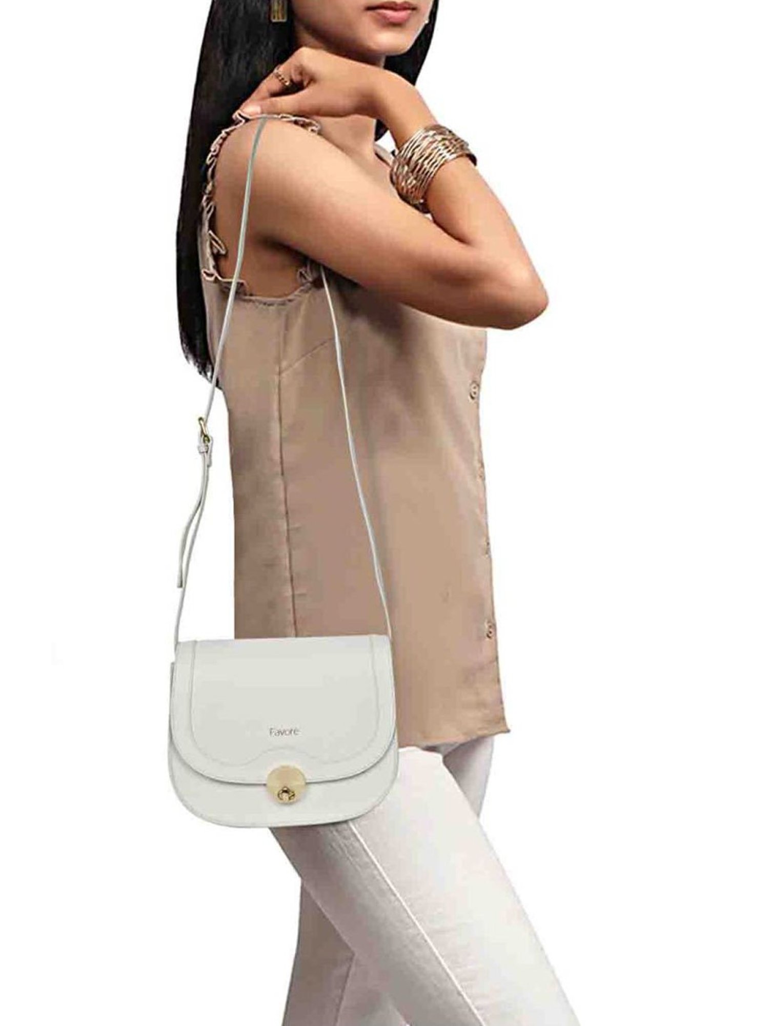 Favore Off White Solid Small Sling Handbag