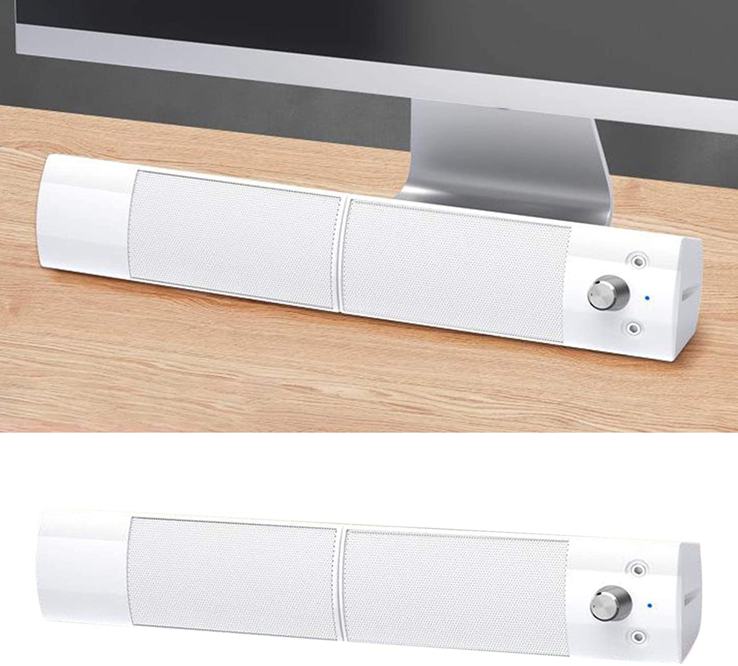 Homyl Detachable TV Speaker, Wired Bluetooth Sound Bar Desktop PC Speakers with Stereo Sound, 3.5mm Audio Input for Computer TV Smartphone Tablet - White