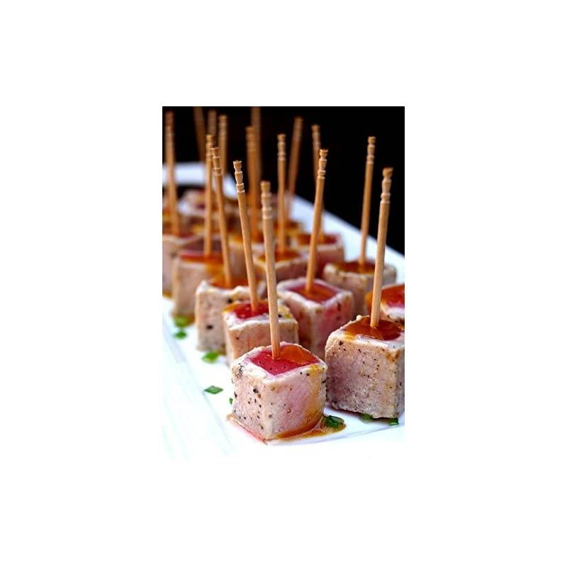 Wooden Toothpicks 1000 Pieces Ornate Handle, Sturdy Cocktail Picks Safe Large Round Storage Box 2 Packs of 500 Party Appetizer Olive Barbecue Fruit Teeth Cleaning Art Crafts