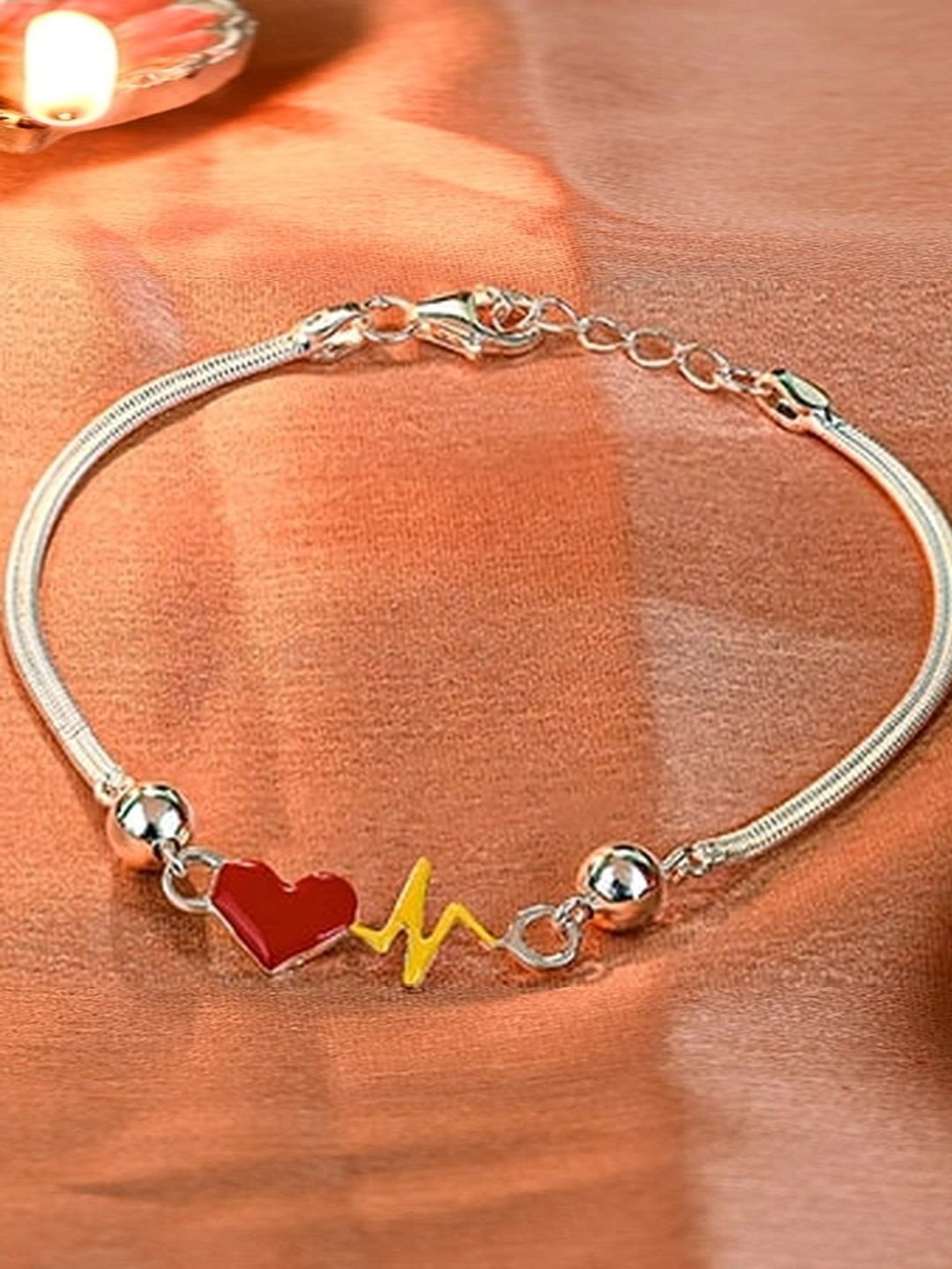 Touch925 Heart Yellow Beat Rakhi cum Bracelet in Sterling Silver for Men
