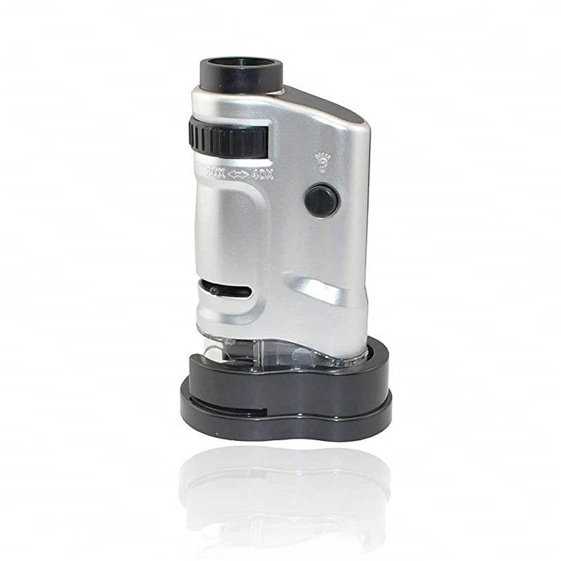 Portable Pocket Mini Microscope Loupe Magnification 20X 40X Magnification Handheld Compound Digital Scope Magnifier with LED Illumination for Jewelry Cash Coins Detecting Inspection
