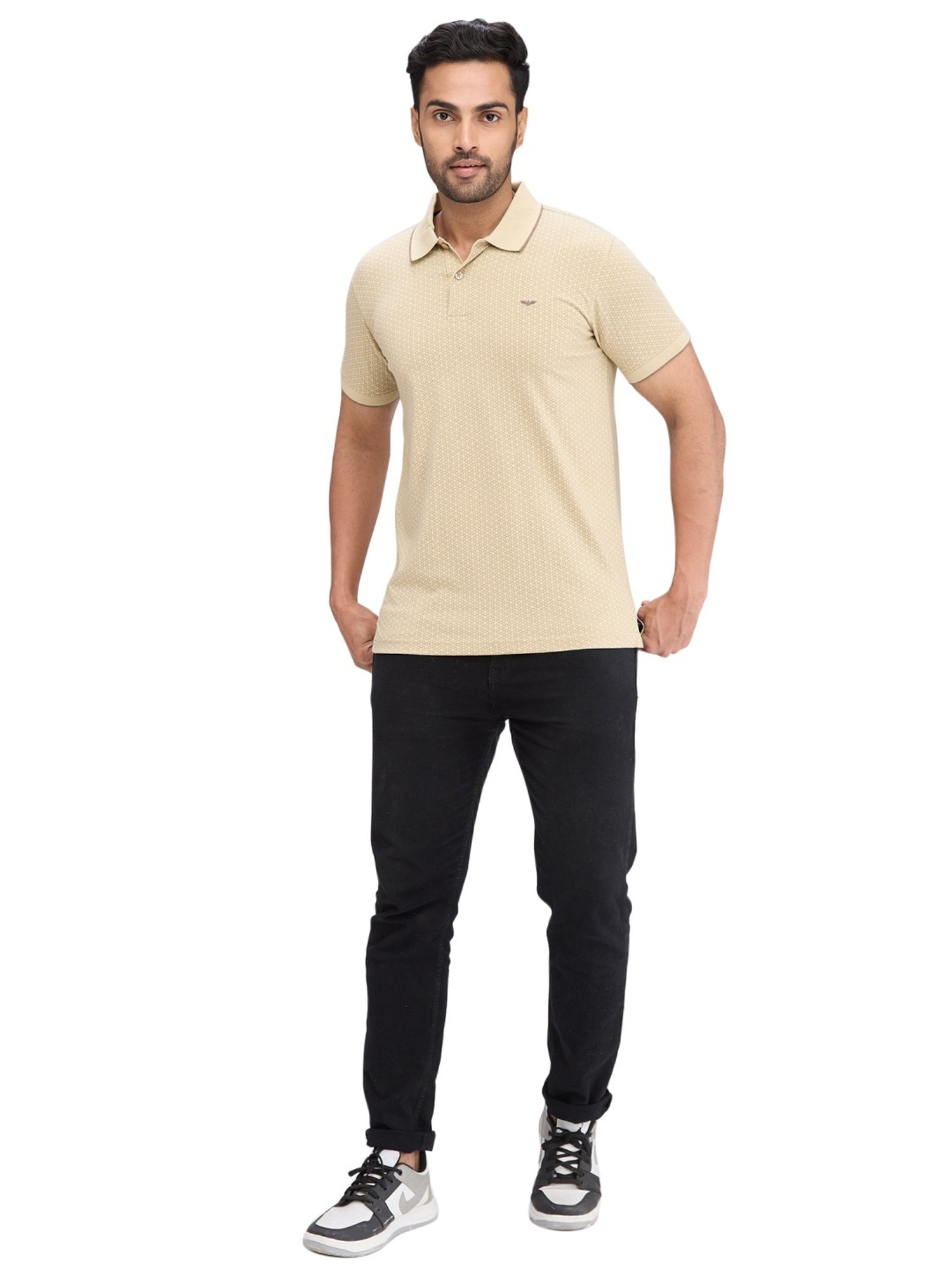 Park Avenue Beige Slim Fit Printed Polo T-Shirt