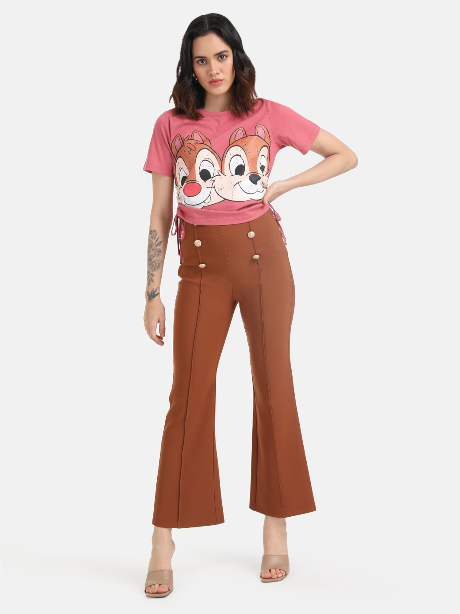 Kazo Chip And Dale Printed Graphic Crop T-Shirt