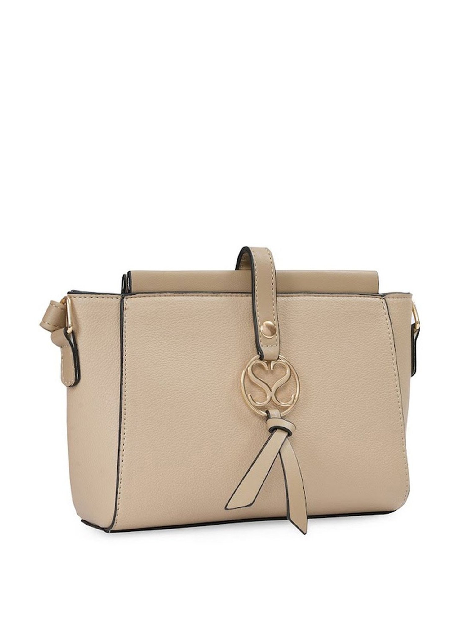 Sugarush Daliana Beige PU Solid Sling Handbag