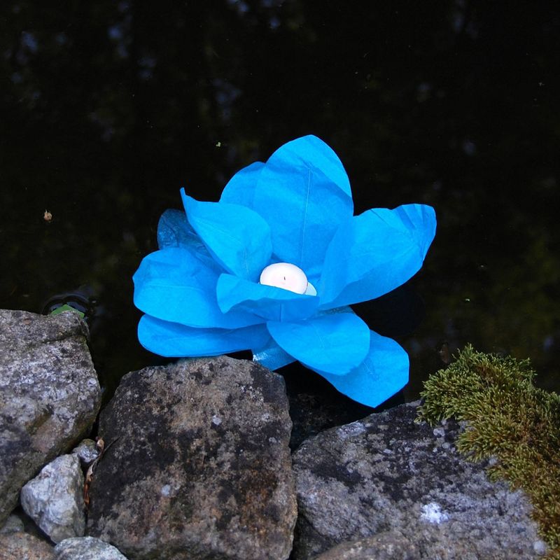 6ct Floating Lotus Paper Lantern Turquoise