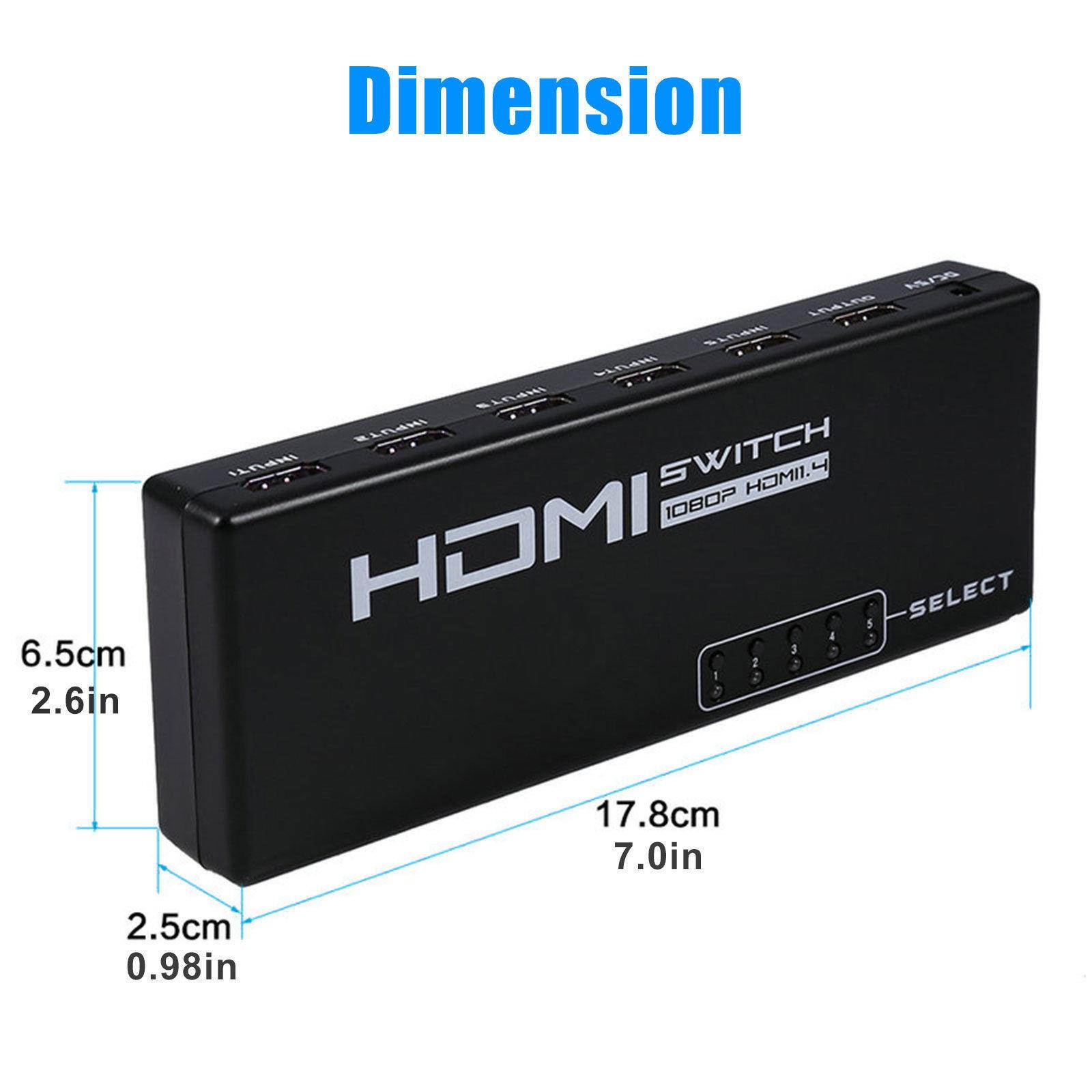 5-Port 4K 1080P HDMI Switch Switcher Selector Splitter +Remote For HDTV PS3 DVD