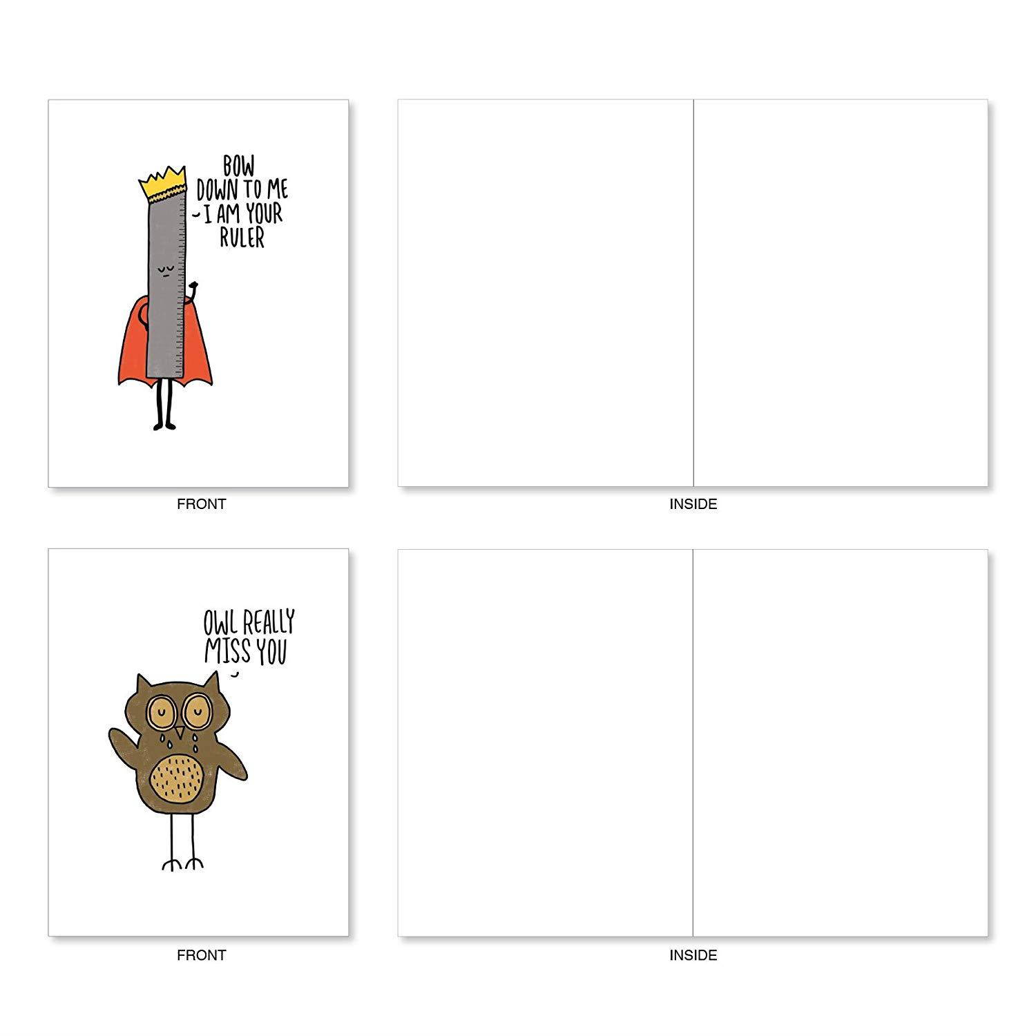 Fun Puns: 20 Assorted Blank All Occasions Notecards Depicting Fun Cartoon Images Combined with Clever Puns, with Envelopes. AM2975OCB-B2x10
