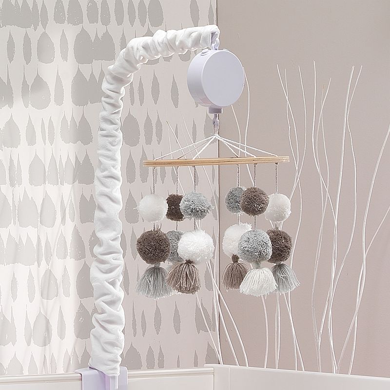 Lambs & Ivy Signature Pom Pom Musical Baby Crib Mobile - White/Gray
